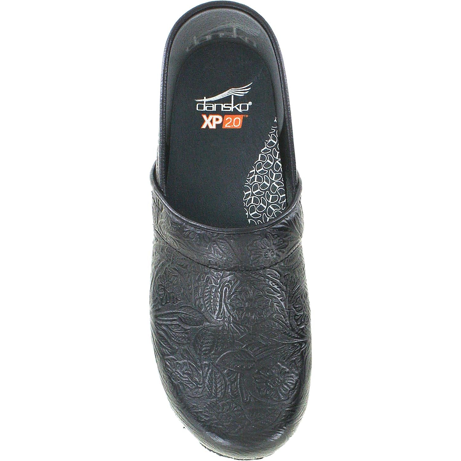 Womens Dansko Dansko XP 20 Women's Clogs Black Floral Tooled Leather Black Floral Tooled Leather