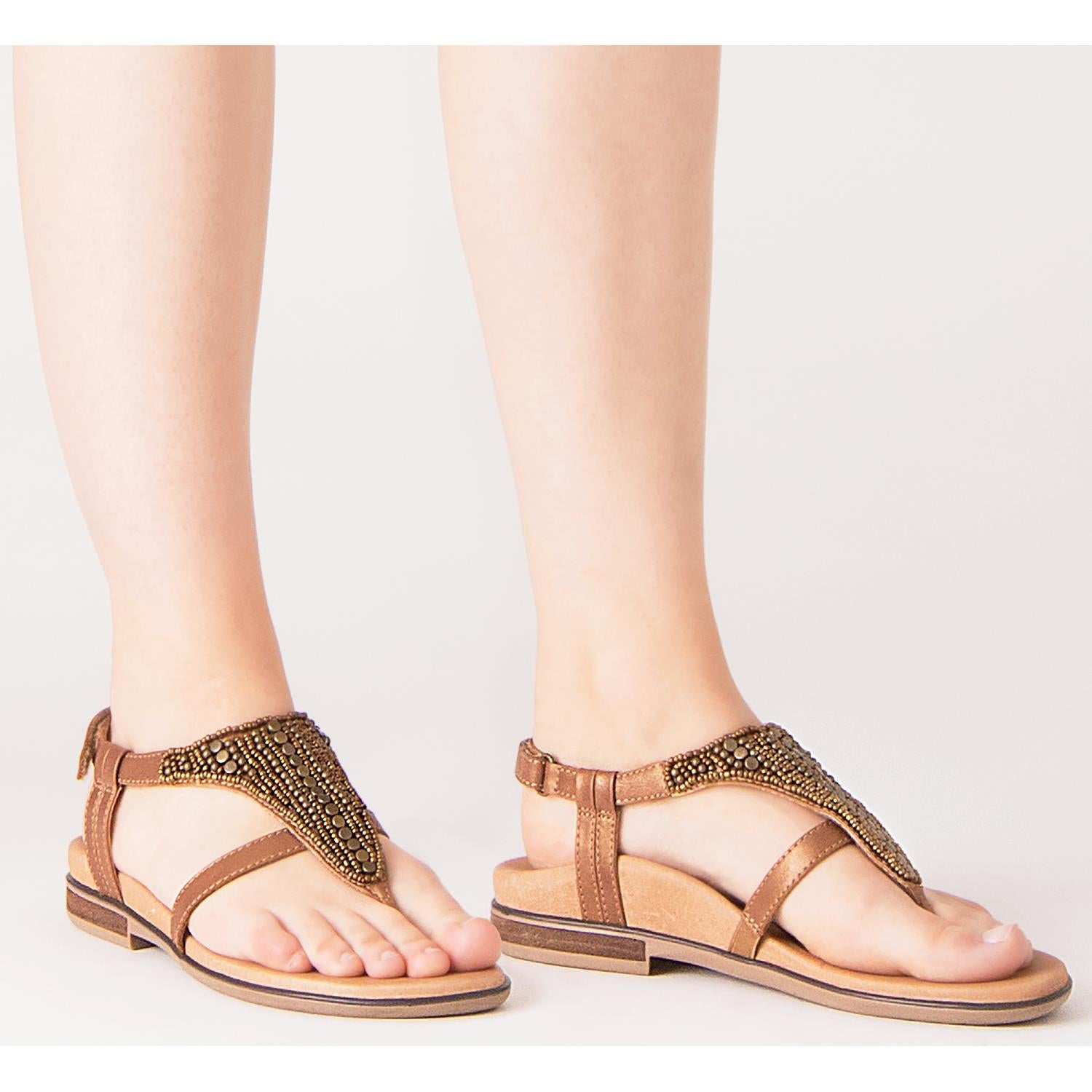 Womens Aetrex Aetrex Sheila Women's T-Strap Sandals Black/Beige Leather Black/Beige Leather