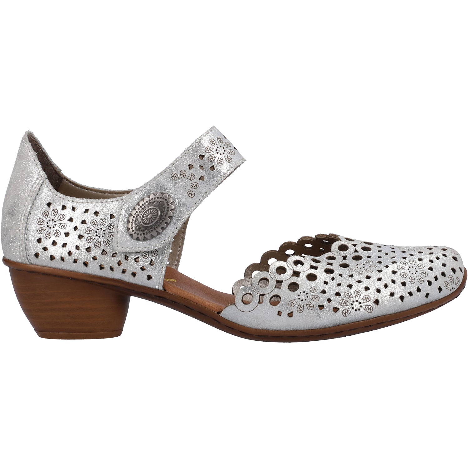 Womens Rieker Rieker 43753-90 Mirjam 53 Women's Mary Janes Silver Leather Silver Leather