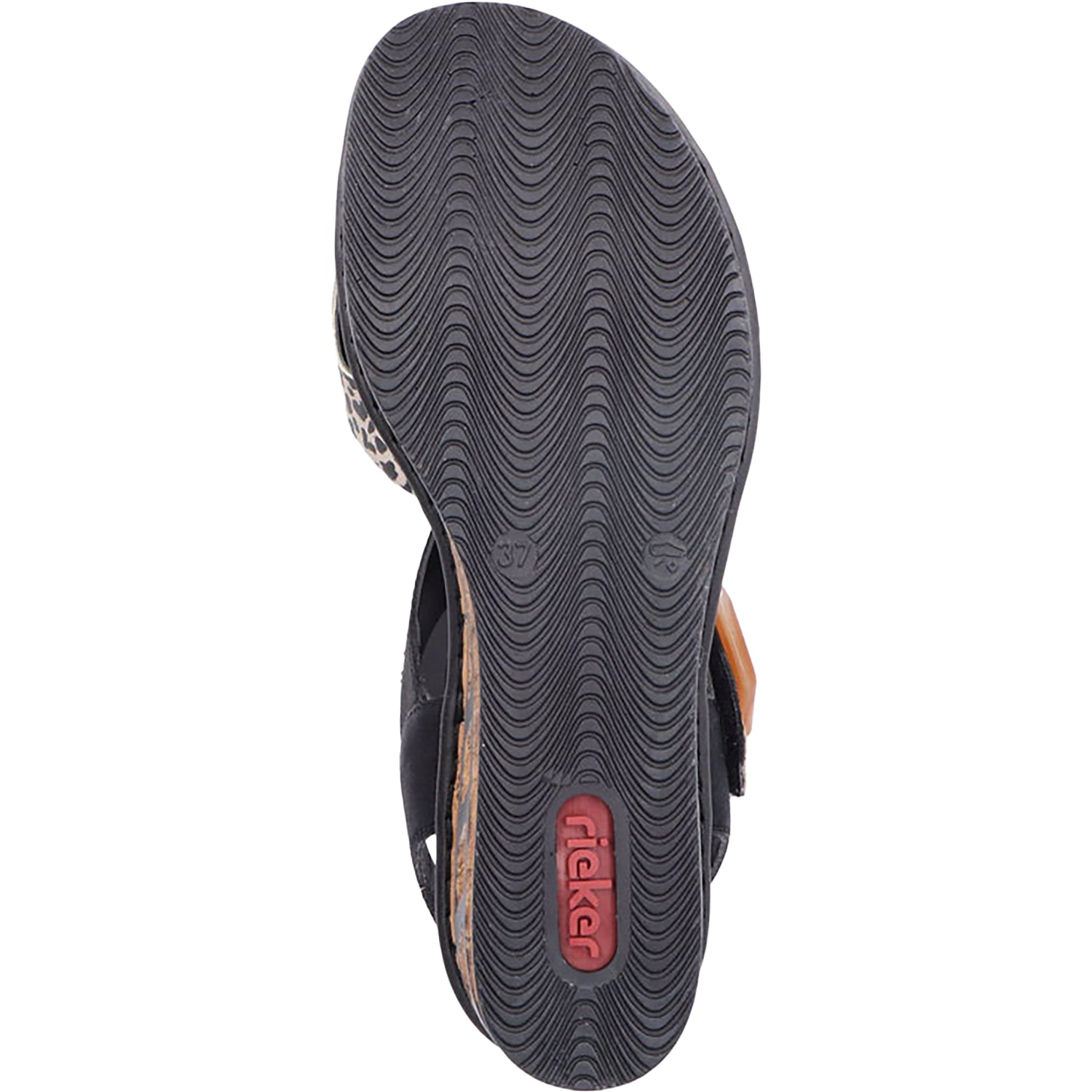Womens Rieker Rieker 68176-00 Women's Wedge Sandals Ginger/Schwarz/Lightgold Synthetic Ginger/Schwarz/Lightgold Synthetic