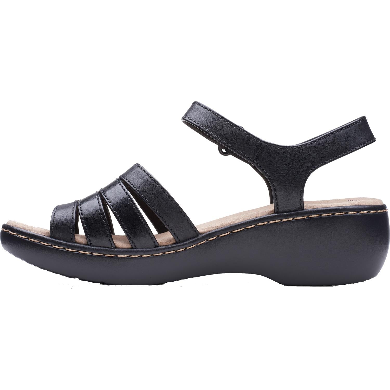 Womens Clarks Clarks Delana Brenna Women's Wedge Sandals Black Leather Black Leather