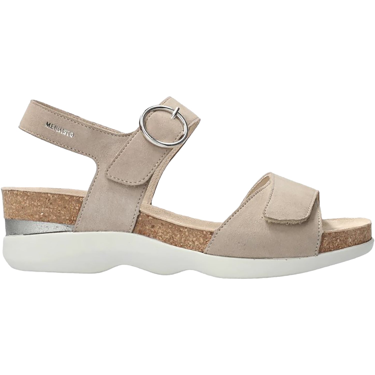 Womens Mephisto Mephisto Oriana Women's Wedge Sandals Warm Grey Velvet Leather Warm Grey Velvet Leather