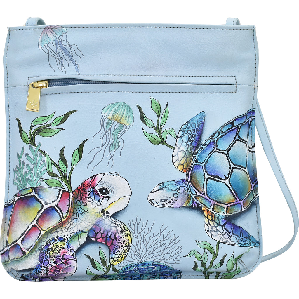 Anuschka Slim Cross Body With Front Zip Underwater Beauty Leather
