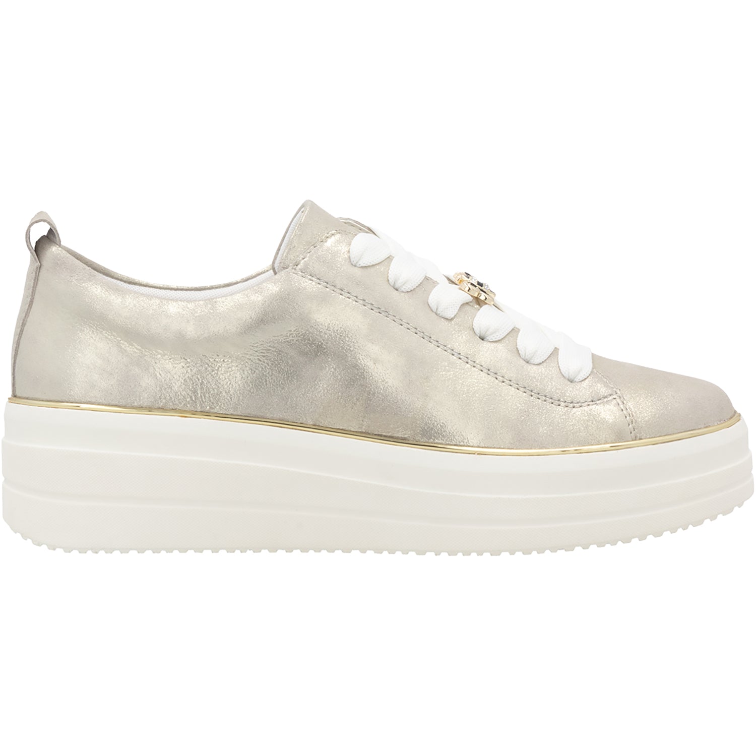 Womens Remonte Remonte D1C03-60 Julika 03 Women's Lace Up Shoes Muschel Leather with Gold Trim Muschel Leather with Gold Trim