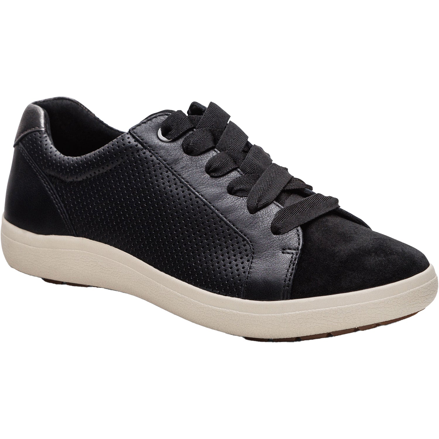 Womens Aetrex Aetrex Courtney Women's Sporty Lace Up Shoes Black Perf Leather/Suede Black Perf Leather/Suede