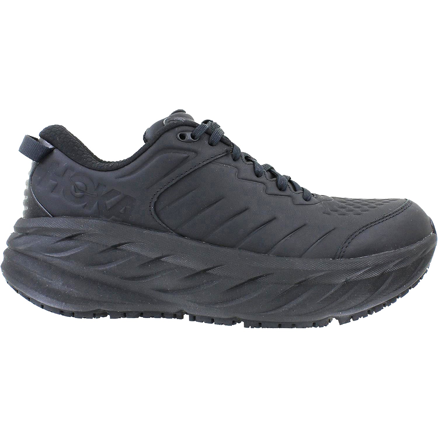 Mens Hoka one one Men's Hoka Bondi SR Black Leather (Neutral Support) Black Leather