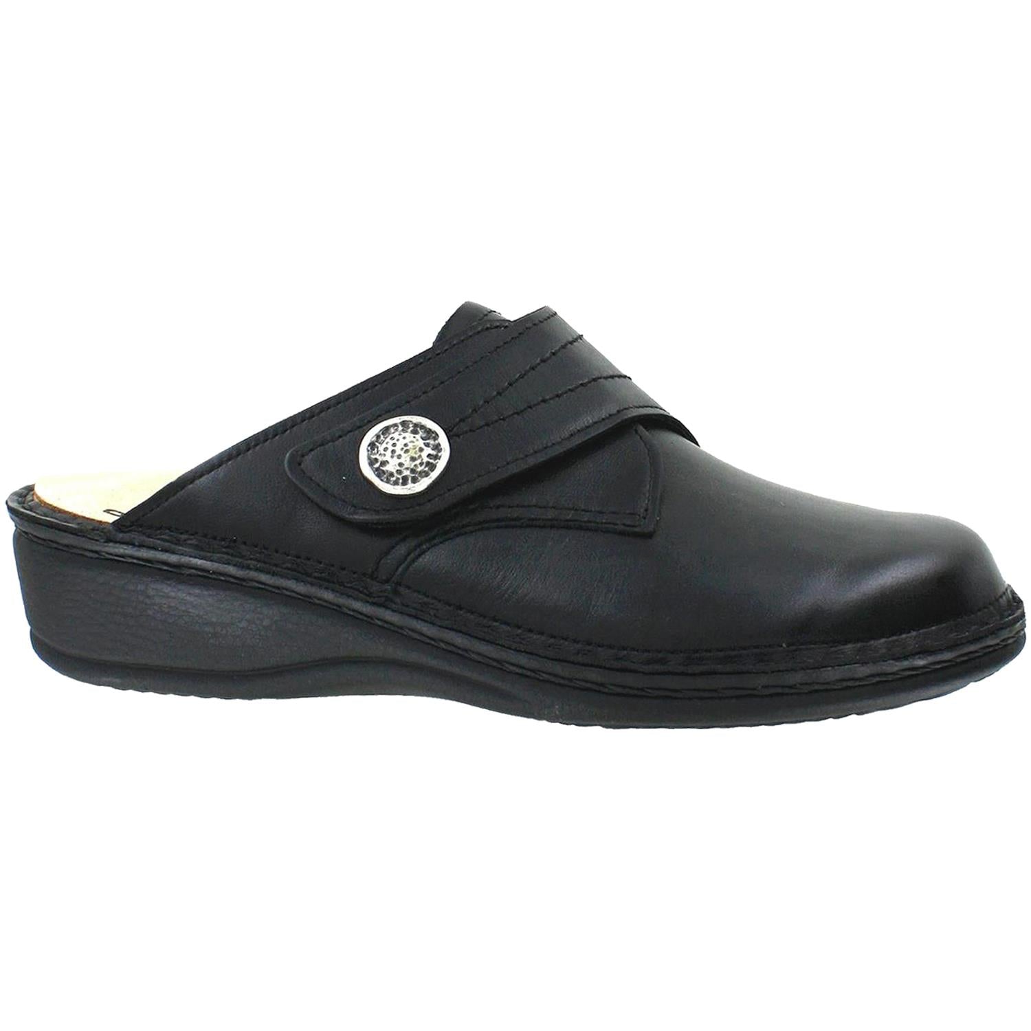 Womens Finn comfort Finn Comfort Santa Fe Soft Women's Open Back Clogs Black Nappa Leather Black Nappa Leather