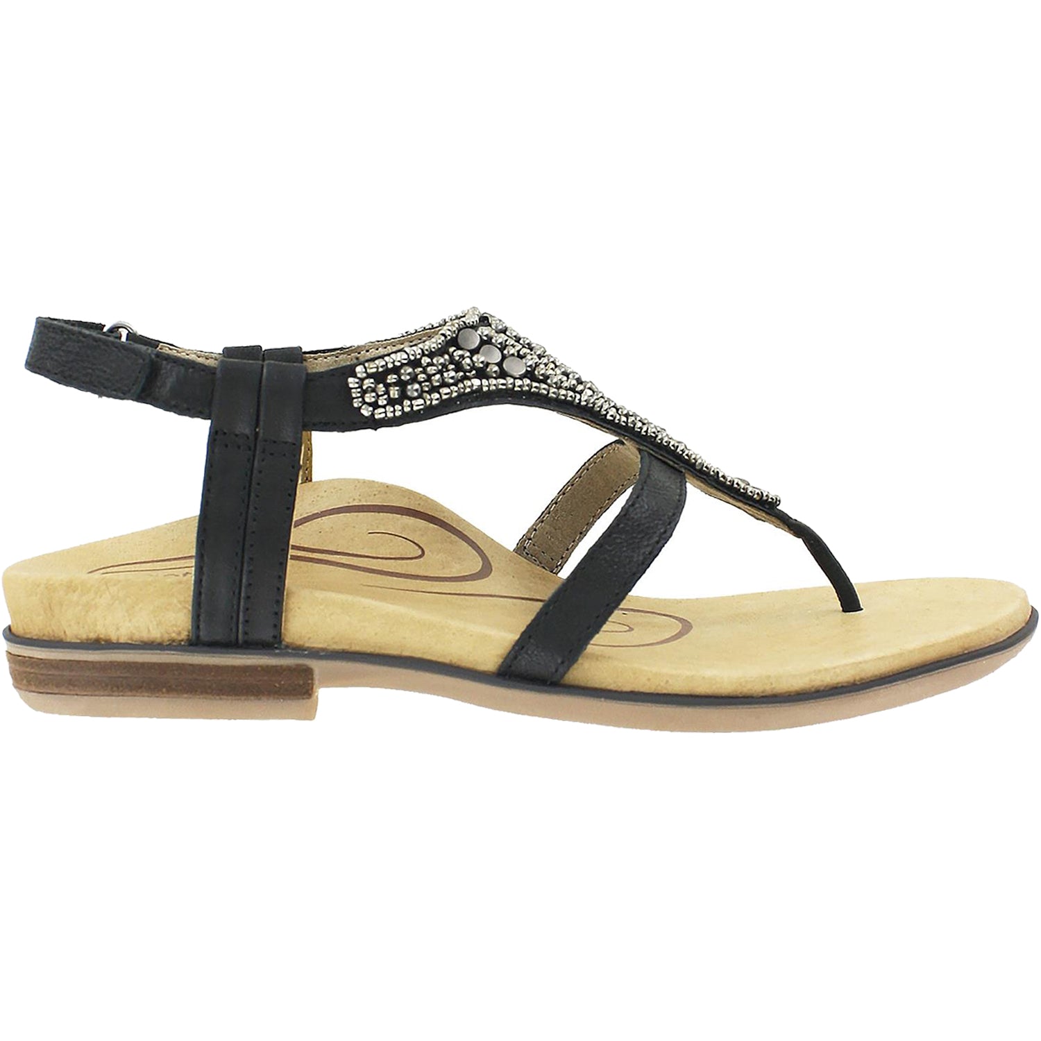 Womens Aetrex Aetrex Sheila Women's T-Strap Sandals Black/Beige Leather Black/Beige Leather