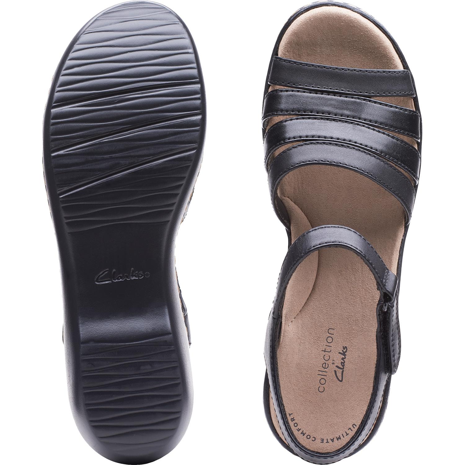 Womens Clarks Clarks Delana Brenna Women's Wedge Sandals Black Leather Black Leather