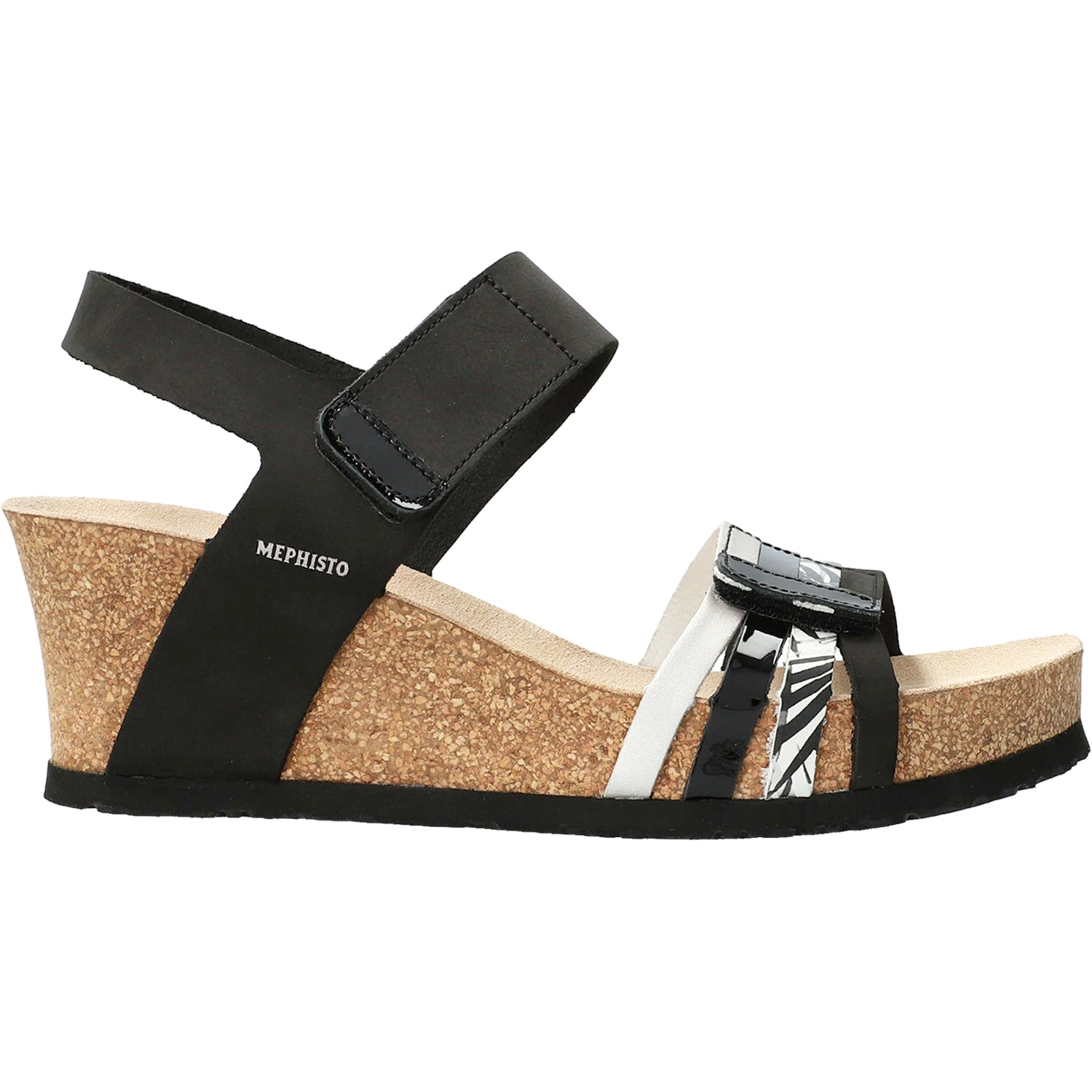 Womens Mephisto Mephisto Lucia Women's Wedge Heel Sandals Black Nubuck/Leather Black Nubuck/Leather