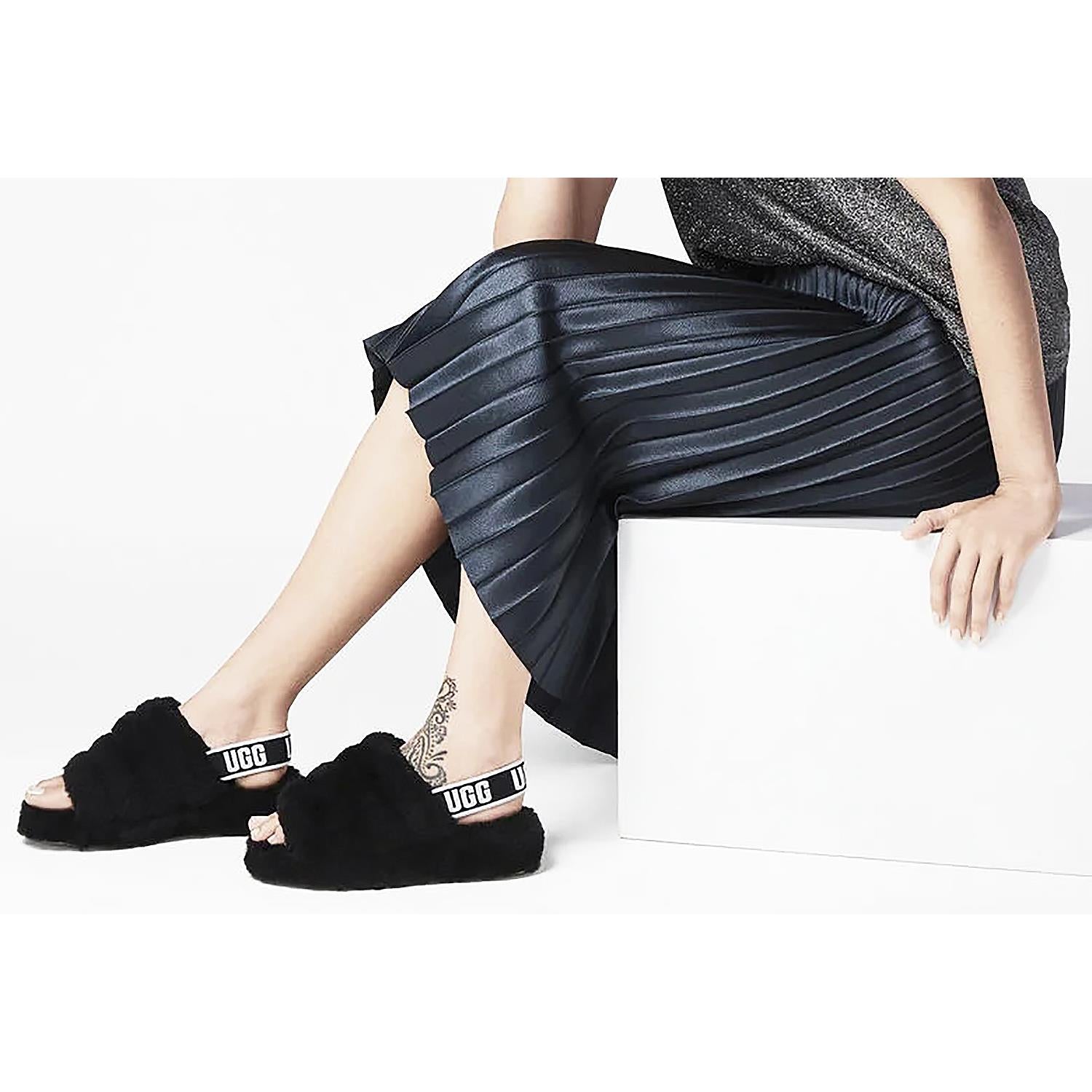 Womens Ugg Women's UGG Fluff Yeah Slide Black Sheepskin Black Sheepskin