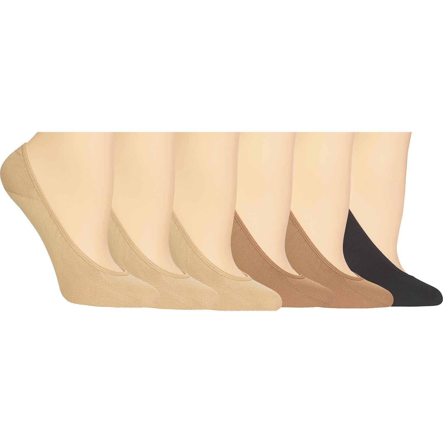 Women's Hot Sox Footliner 6 Pair Pack Assorted Beige/Brown/Black