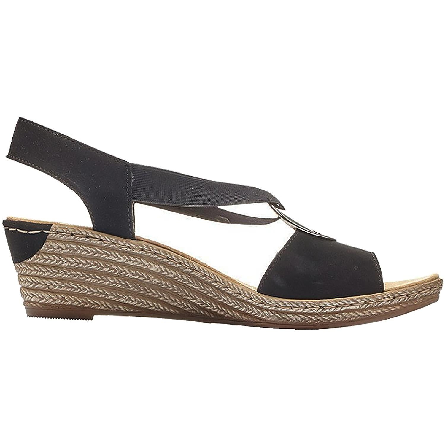 Womens Rieker Rieker 624H6-00 Fanni H6 Women's Wedge Sandals Black Marokko Synthetic Black Marokko Synthetic