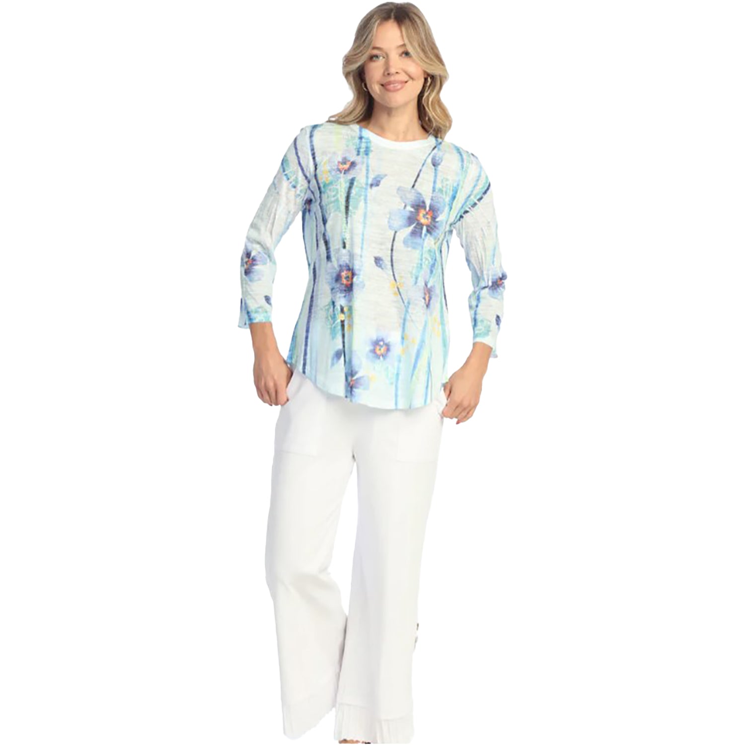 Womens Jess & jane Jess & Jane Burnout 3/4 Sleeve Crew Women's Top Blue Belle Blue Belle