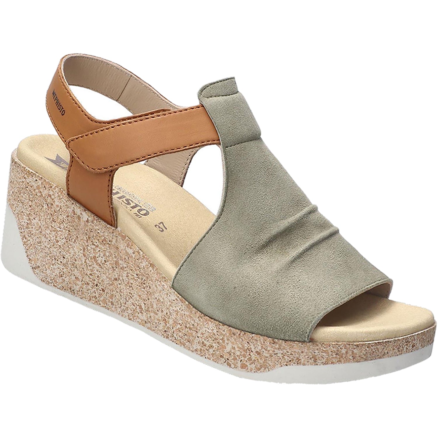 Womens Mephisto Mephisto Galiane Women's Wedge Sandals Light Khaki Leather/Suede Light Khaki Leather/Suede