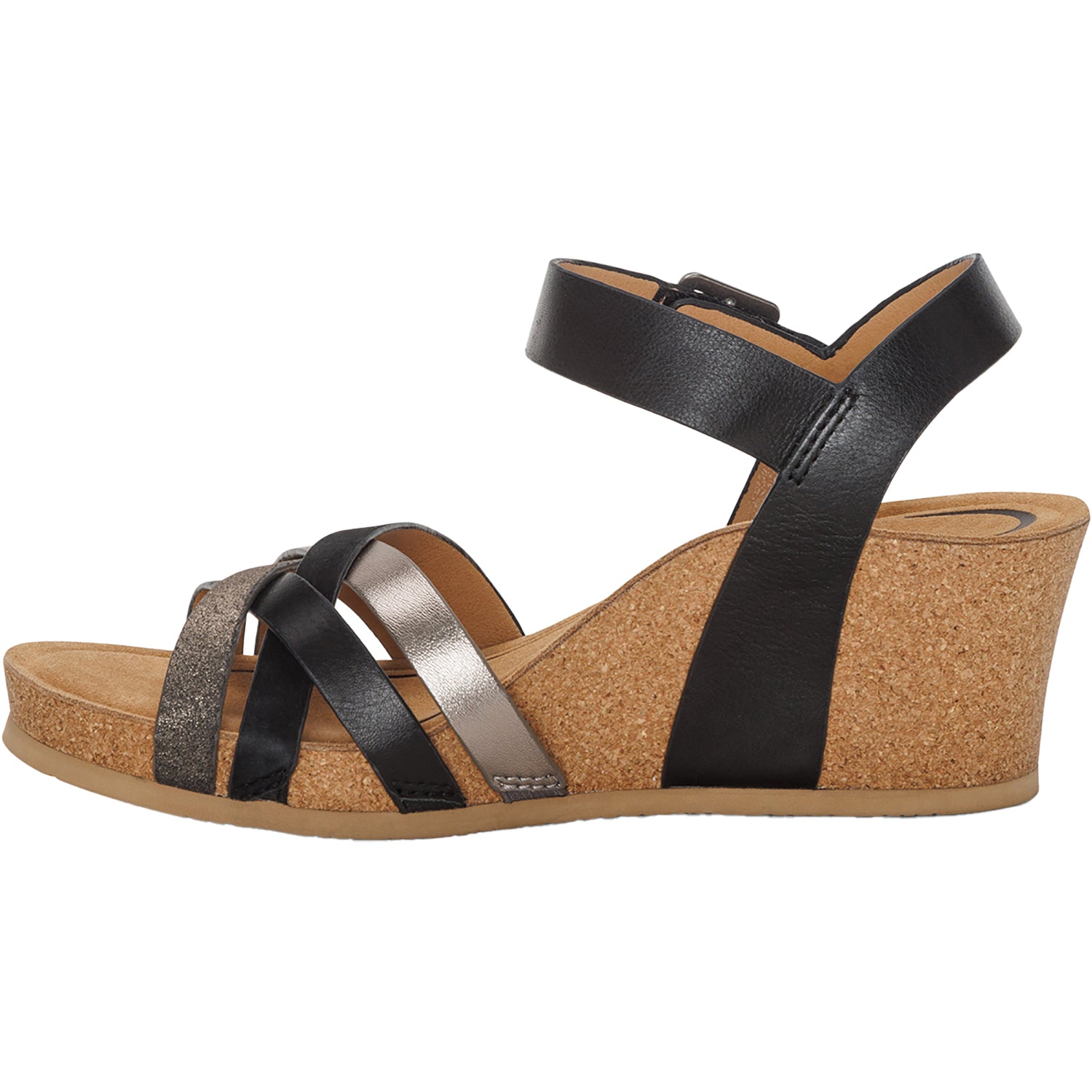Womens Aetrex Aetrex Noelle Women's Wedge Sandals Black Multi Leather Black Multi Leather