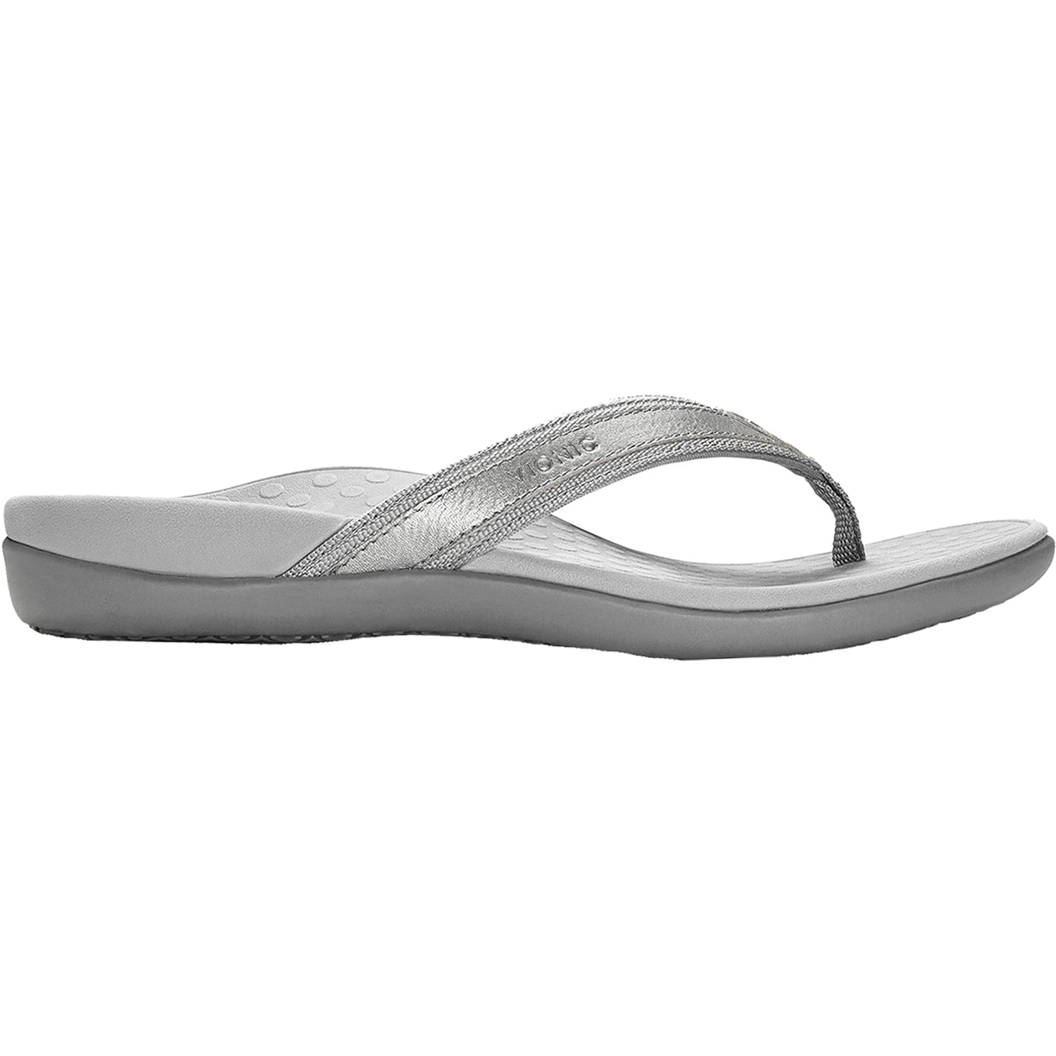 Womens Vionic Vionic Tide II Women's Toe Post Sandals Pewter Metallic Leather Pewter Metallic Leather