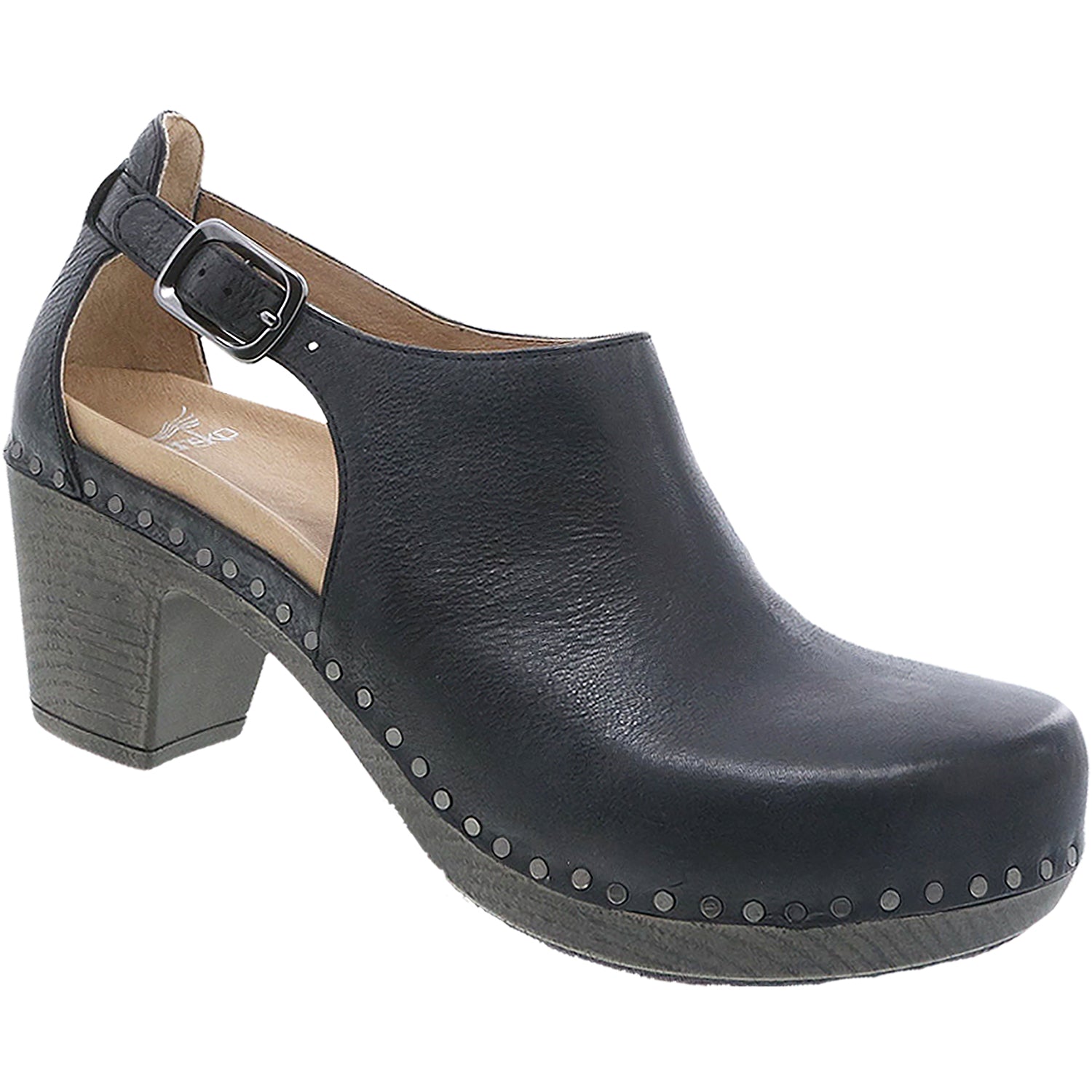 Womens Dansko Dansko Sassy Women's High Heel Slip On Shoes Black Milled Burnished Leather Black Milled Burnished Leather