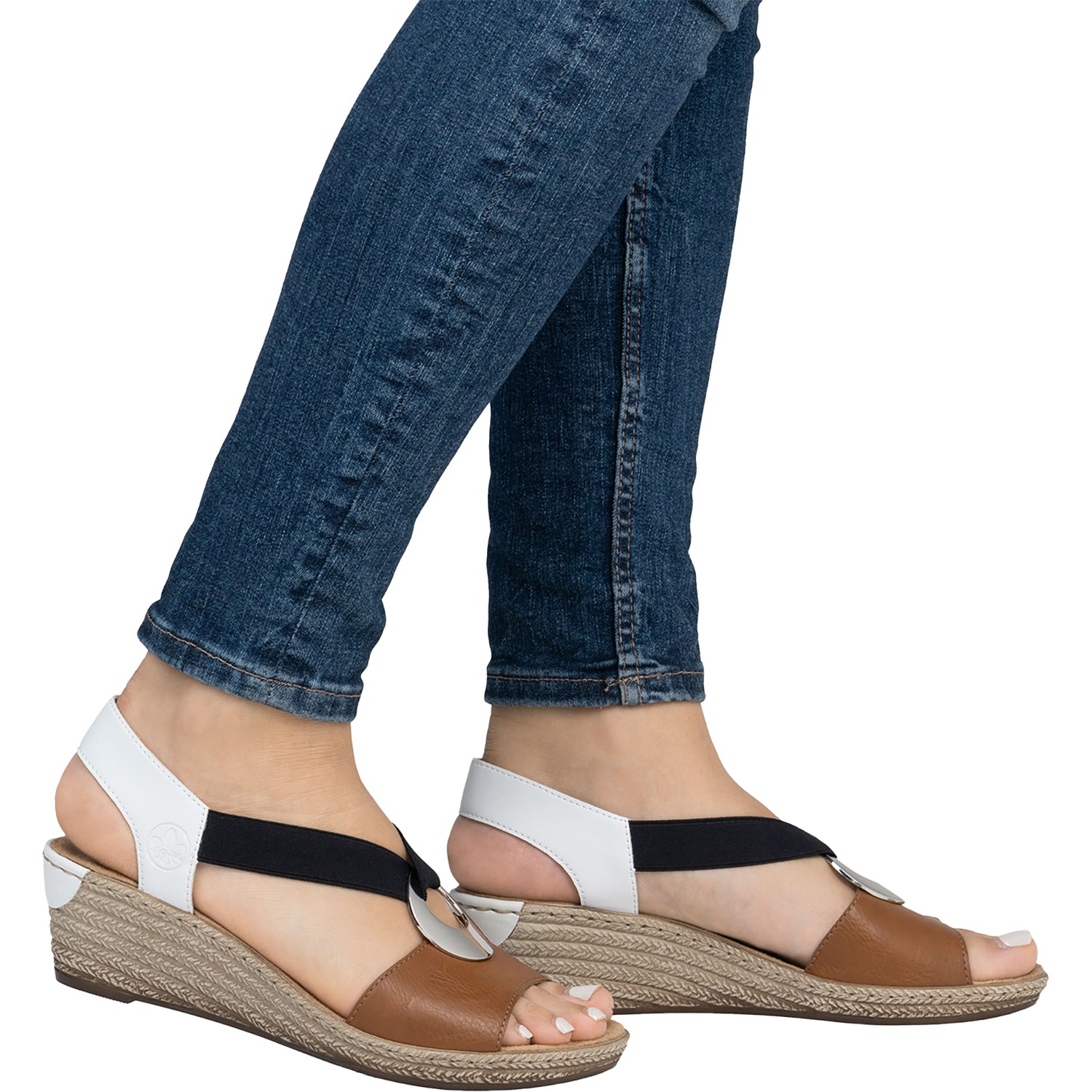 Womens Rieker Rieker 624H6-24 Fanni H6 Women's Wedge Sandals Cayenne/Weiss Synthetic Cayenne/Weiss Synthetic