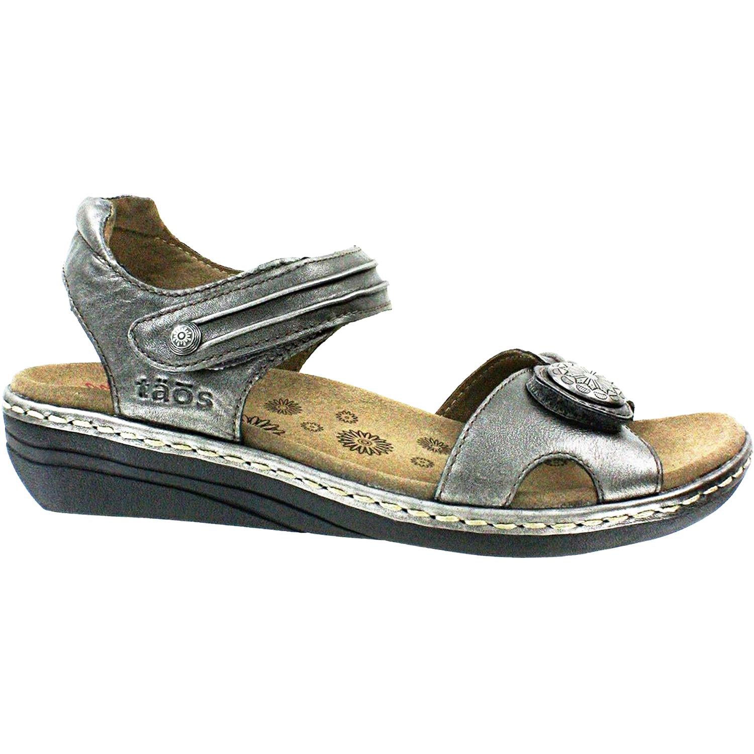 Womens Taos Taos Escape Women's Ankle Strap Sandals Pewter Leather Pewter Leather