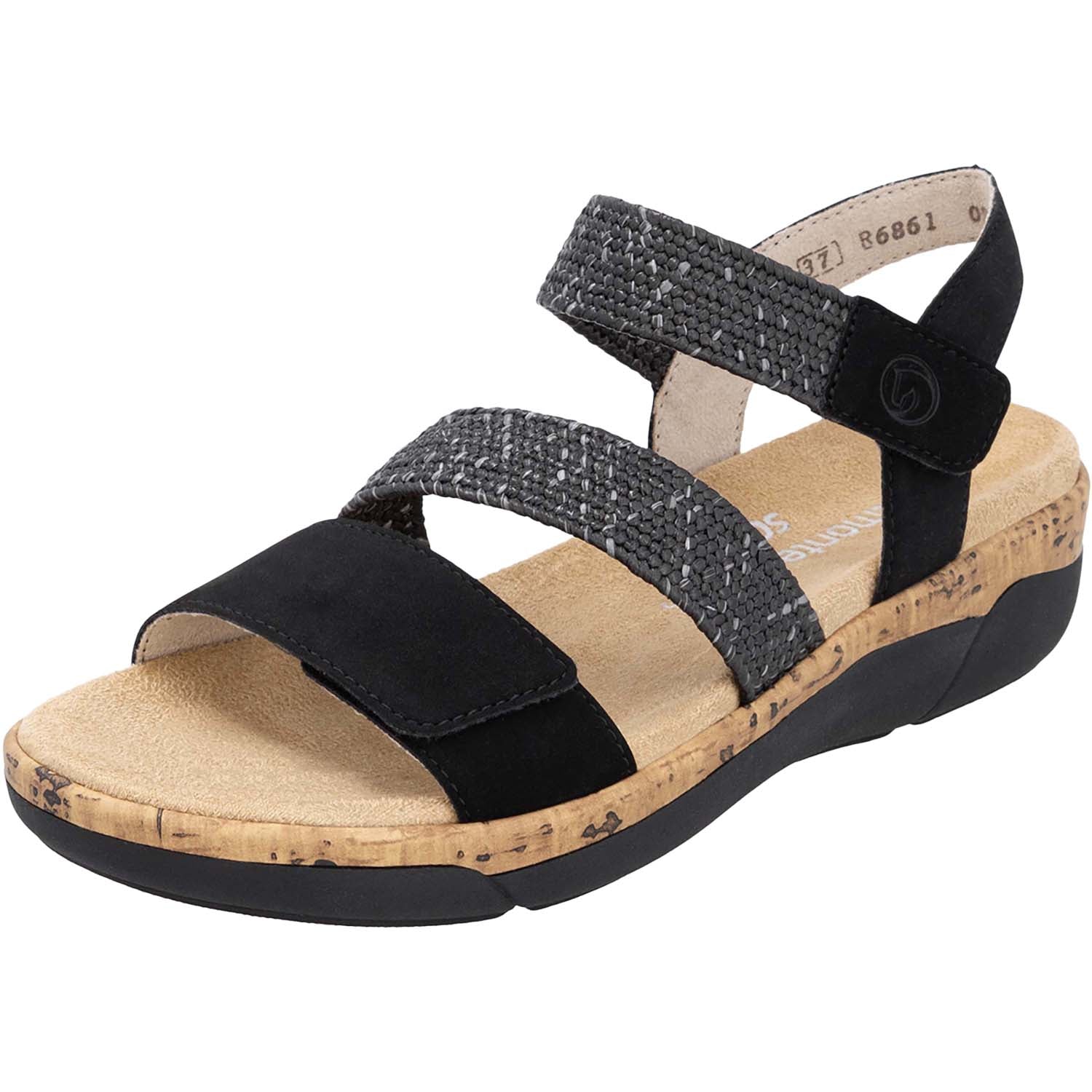 Womens Remonte Remonte R6861-02 Women's Sandals Black Woven Stretch Black Woven Stretch