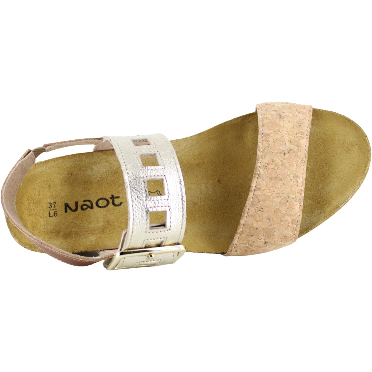 Womens Naot Naot Dynasty Women's Wedge Sandals Cork/Radiant Gold/Latte Leather Cork/Radiant Gold/Latte Leather