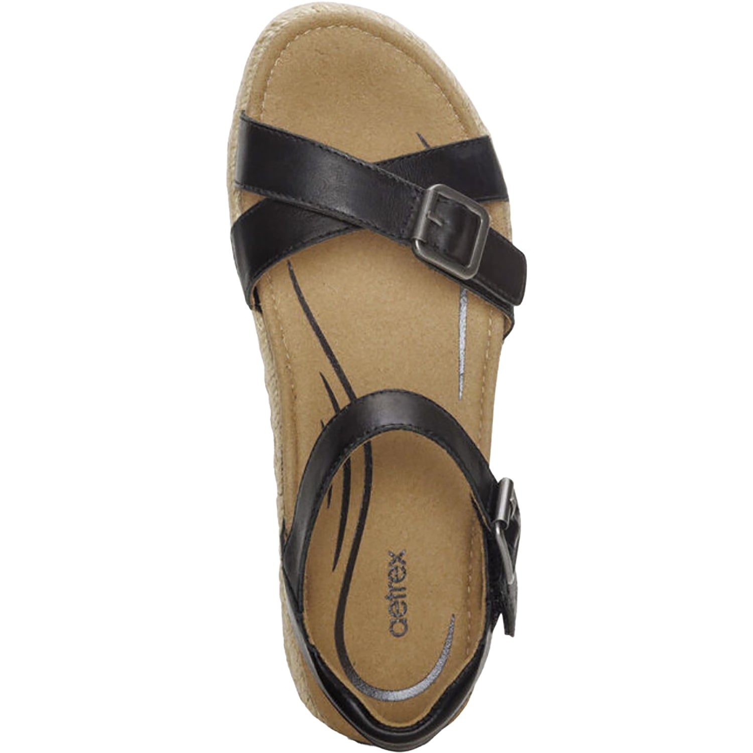 Womens Aetrex Aetrex Paula Women's Espadrille Sandals Black Leather Black Leather