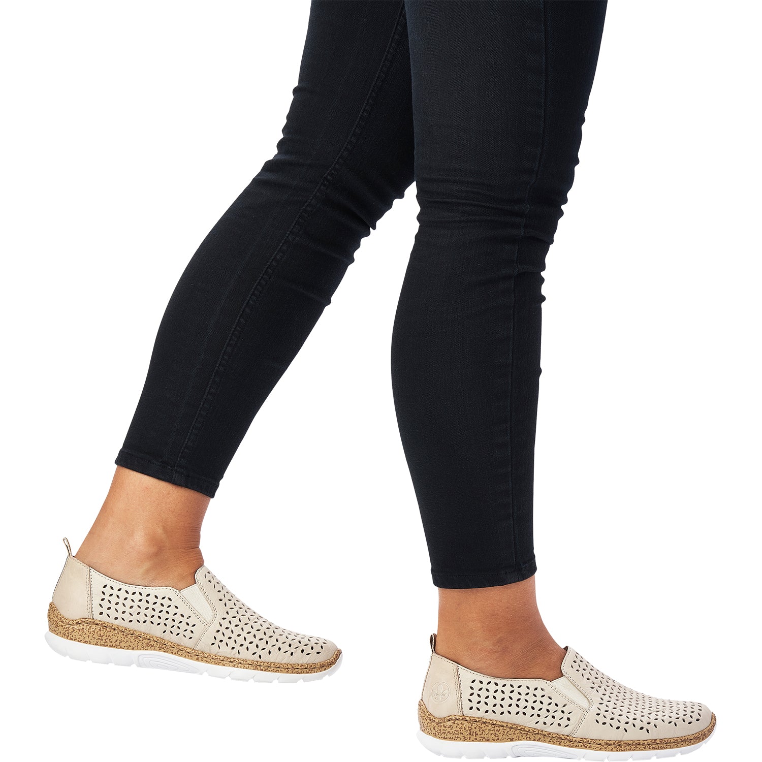 Womens Rieker Rieker N4251-60 Nikita 51 Women's Slip On Shoes Cream Leather Cream Leather/Nubuck