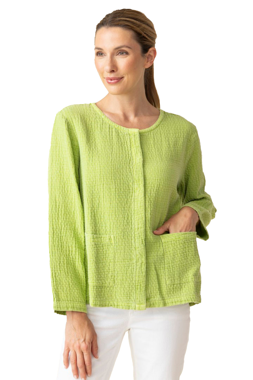 Womens Habitat Habitat Sun Washed Jaquard Snappy Jacket Women's Outerwear Leaf Leaf