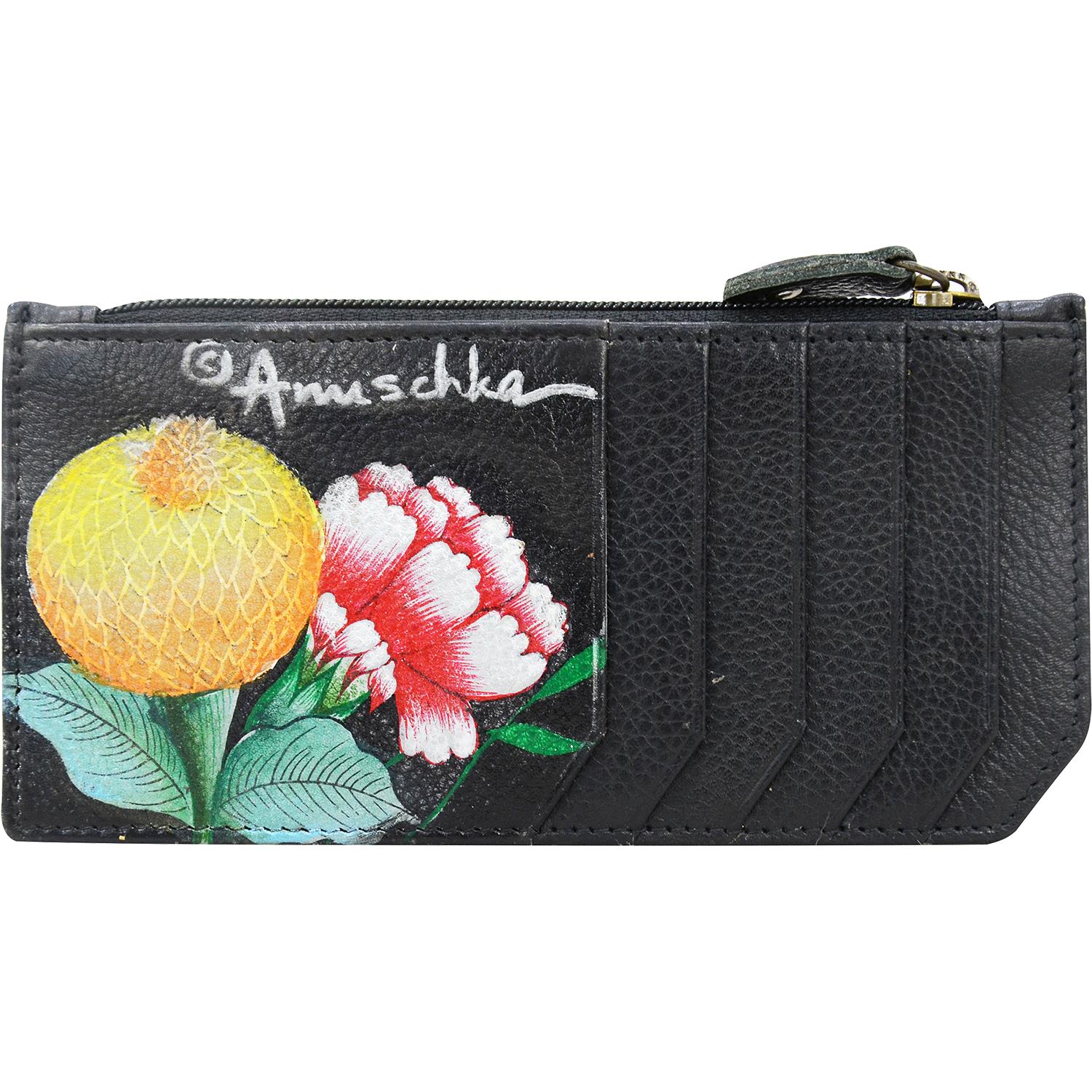 Womens Anuschka Anuschka RFID Blocking Card Case with Coin Pouch Vintage Bouquet Leather Vintage Bouquet Leather