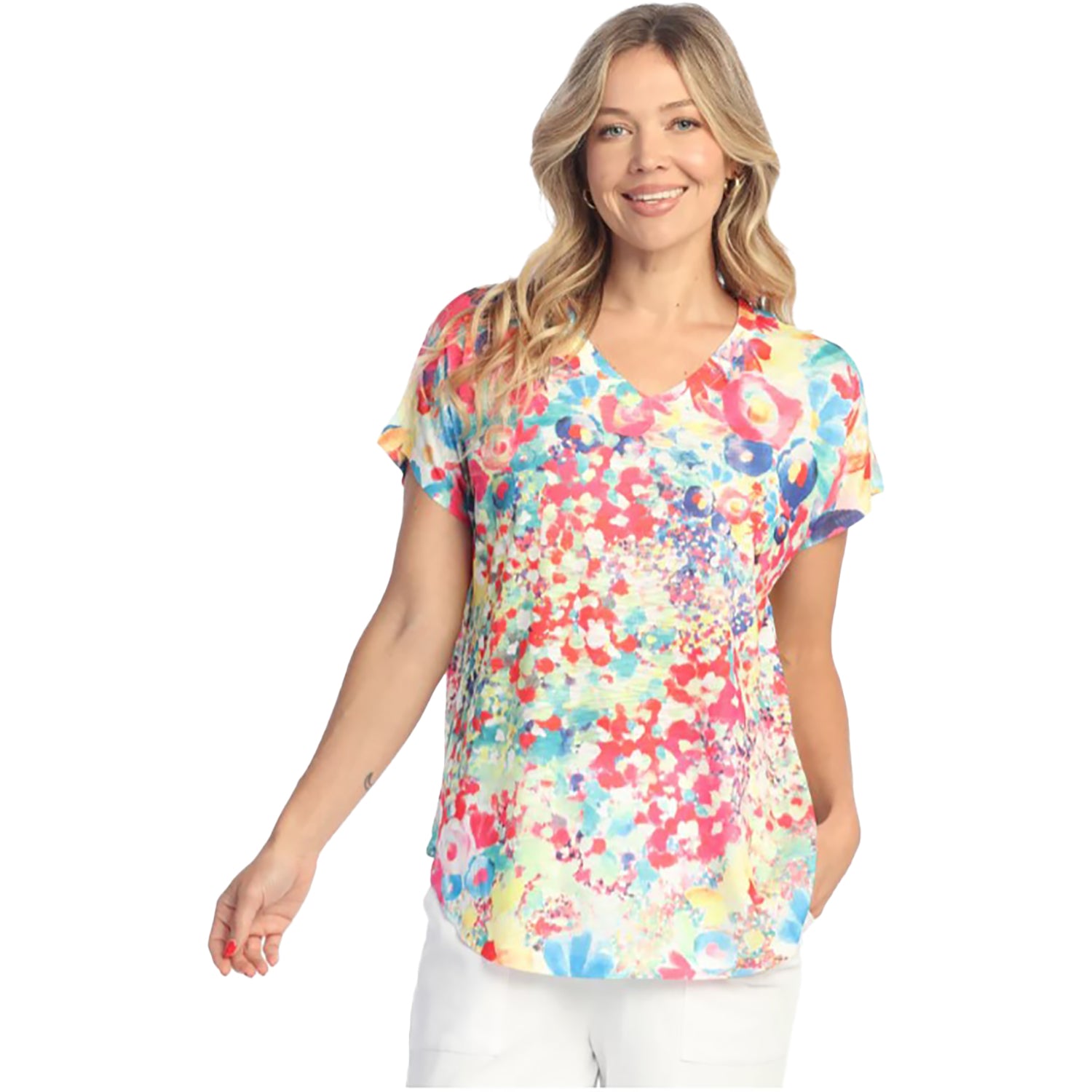 Womens Jess & jane Jess & Jane SS V-Neck Women's Short Sleeve Top Meadows Meadows