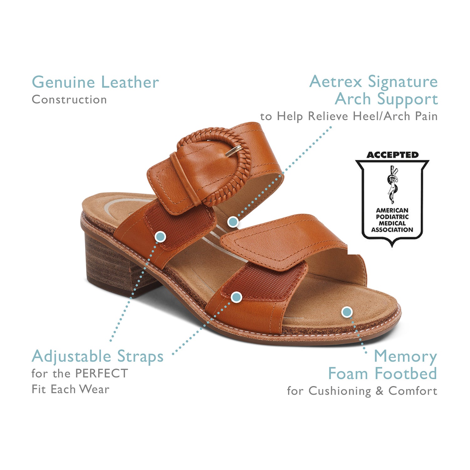 Womens Aetrex Aetrex Tatiana Women's Slide Sandals Cognac Leather Cognac Leather