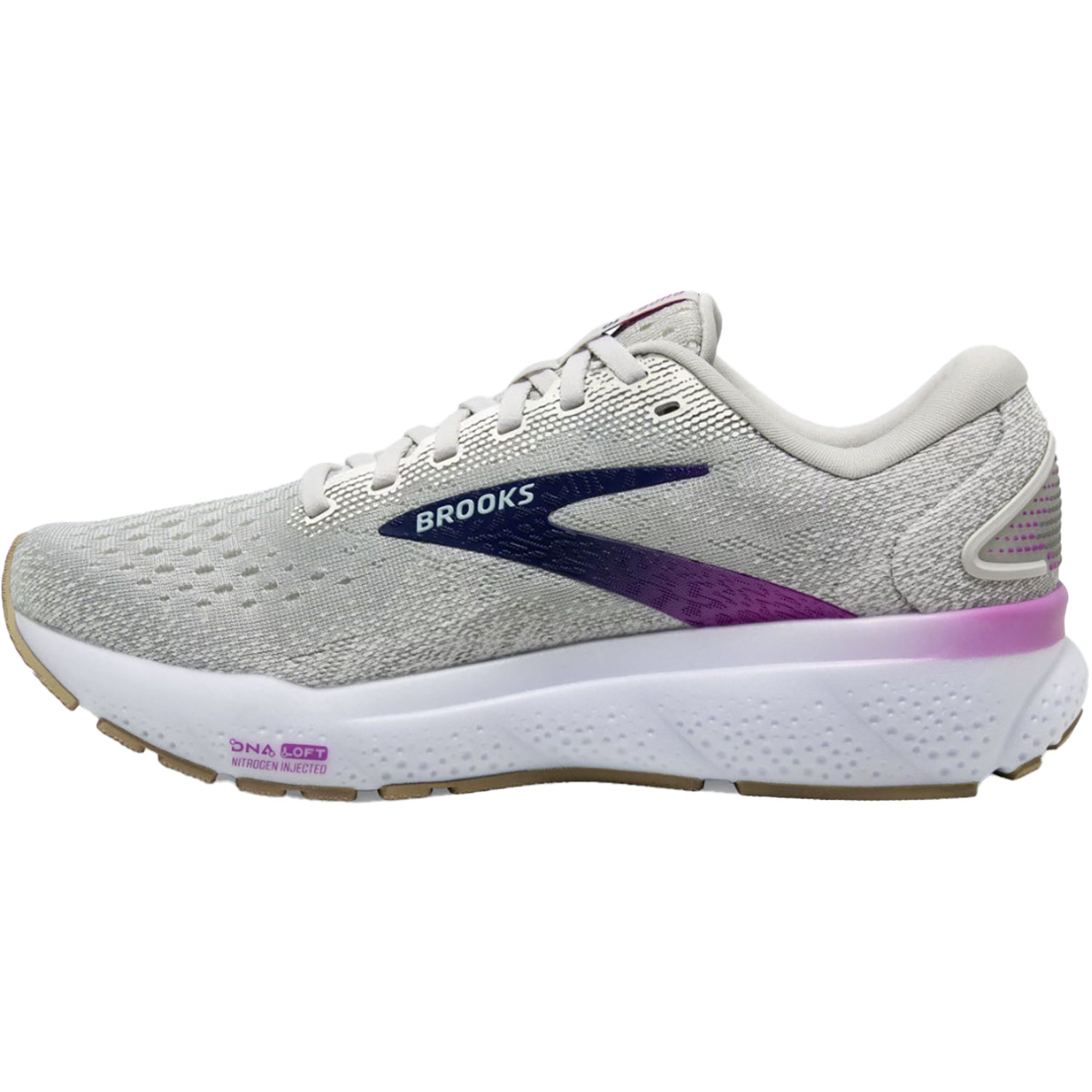 Womens Brooks Brooks Ghost 16 Women's Athletic Shoes White/Grey/Estate Blue Mesh (Neutral Support) White/Grey/Estate Blue Mesh