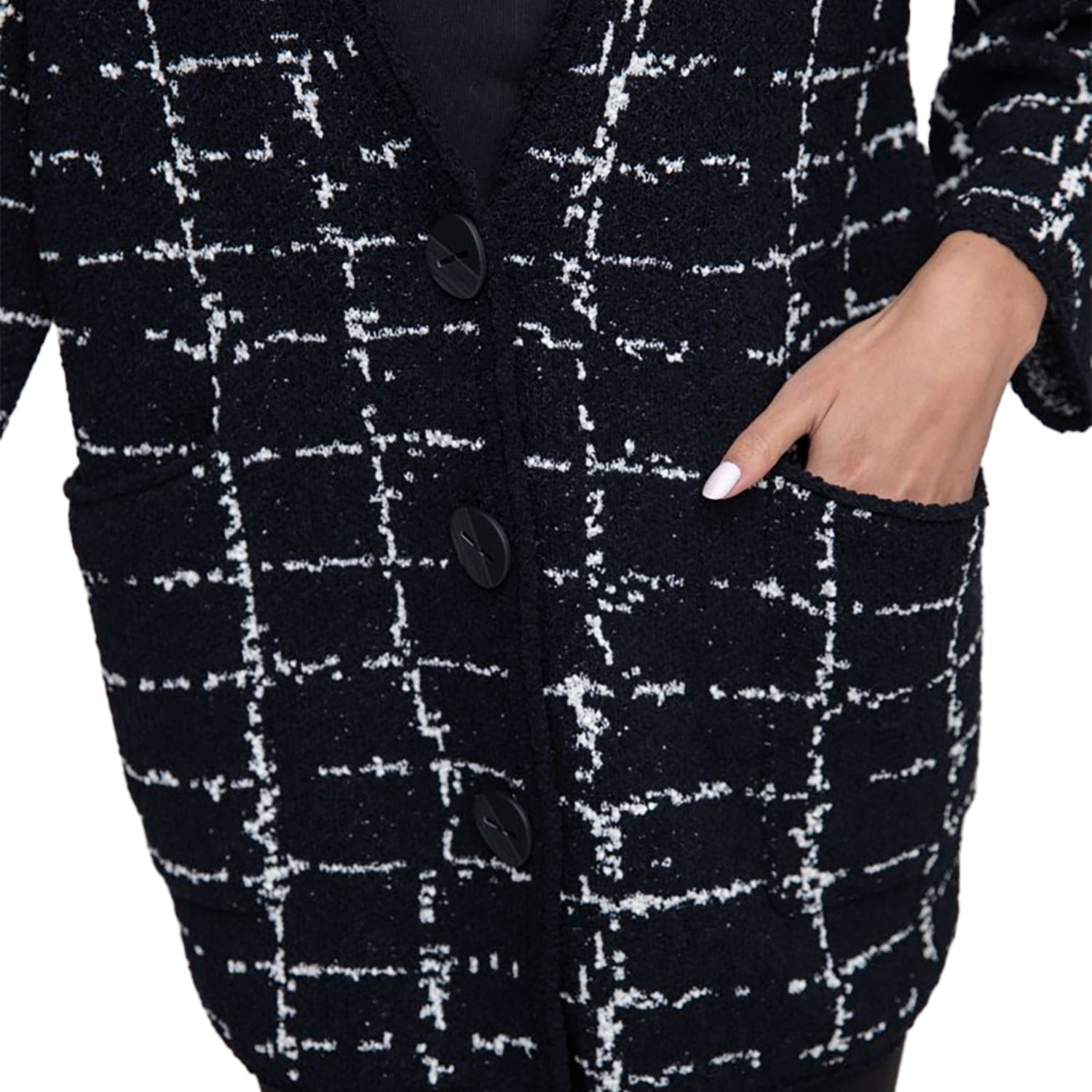 Womens Olivia by habitat Liv by Habitat Bounce Window Pane Cocoon Cardigan Women's Clothing Black Black