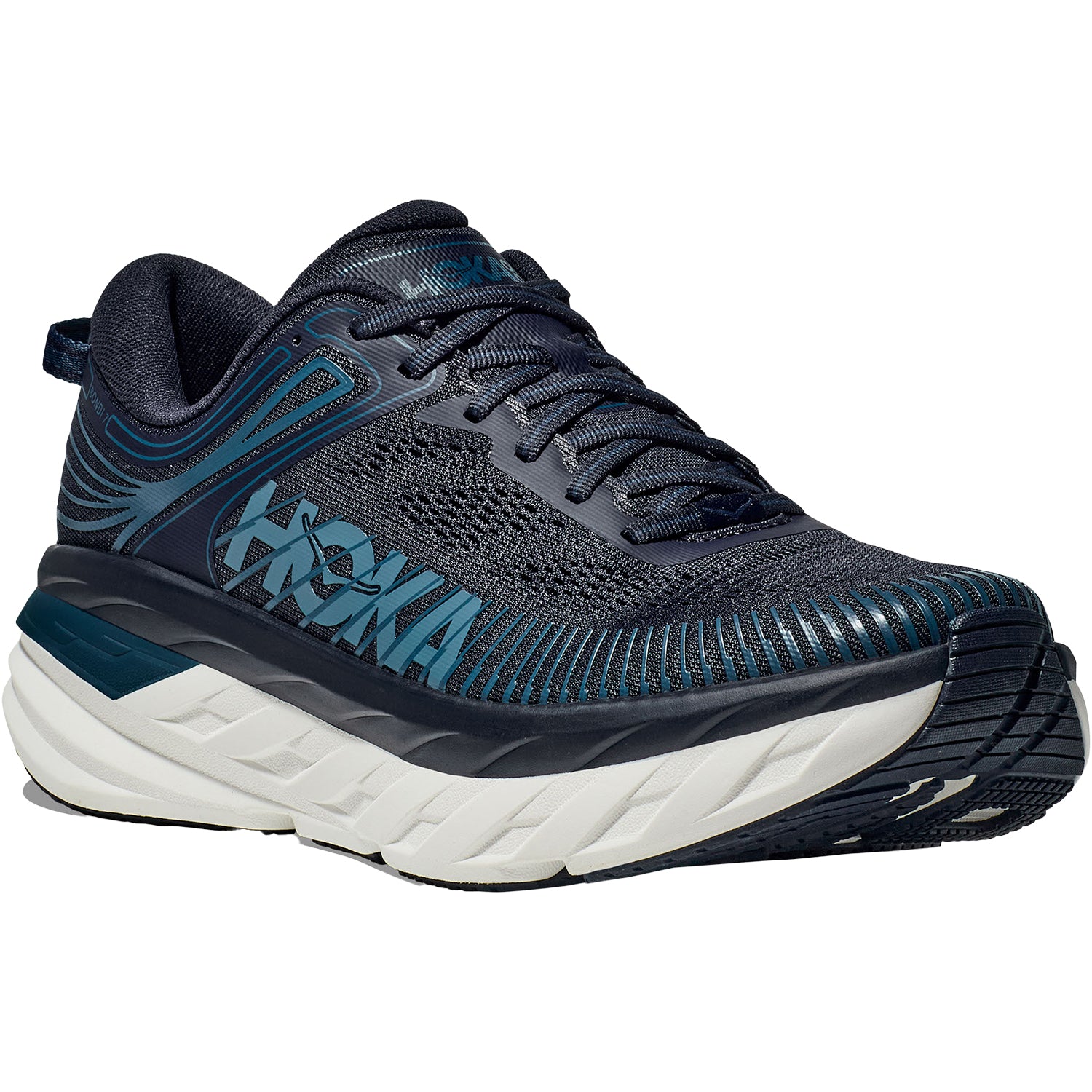 Mens Hoka one one Hoka Bondi 7 Outerspace Mesh Men's Road Running Shoes OuterSpace/White Mesh (Neutral Support) OuterSpace/White Mesh