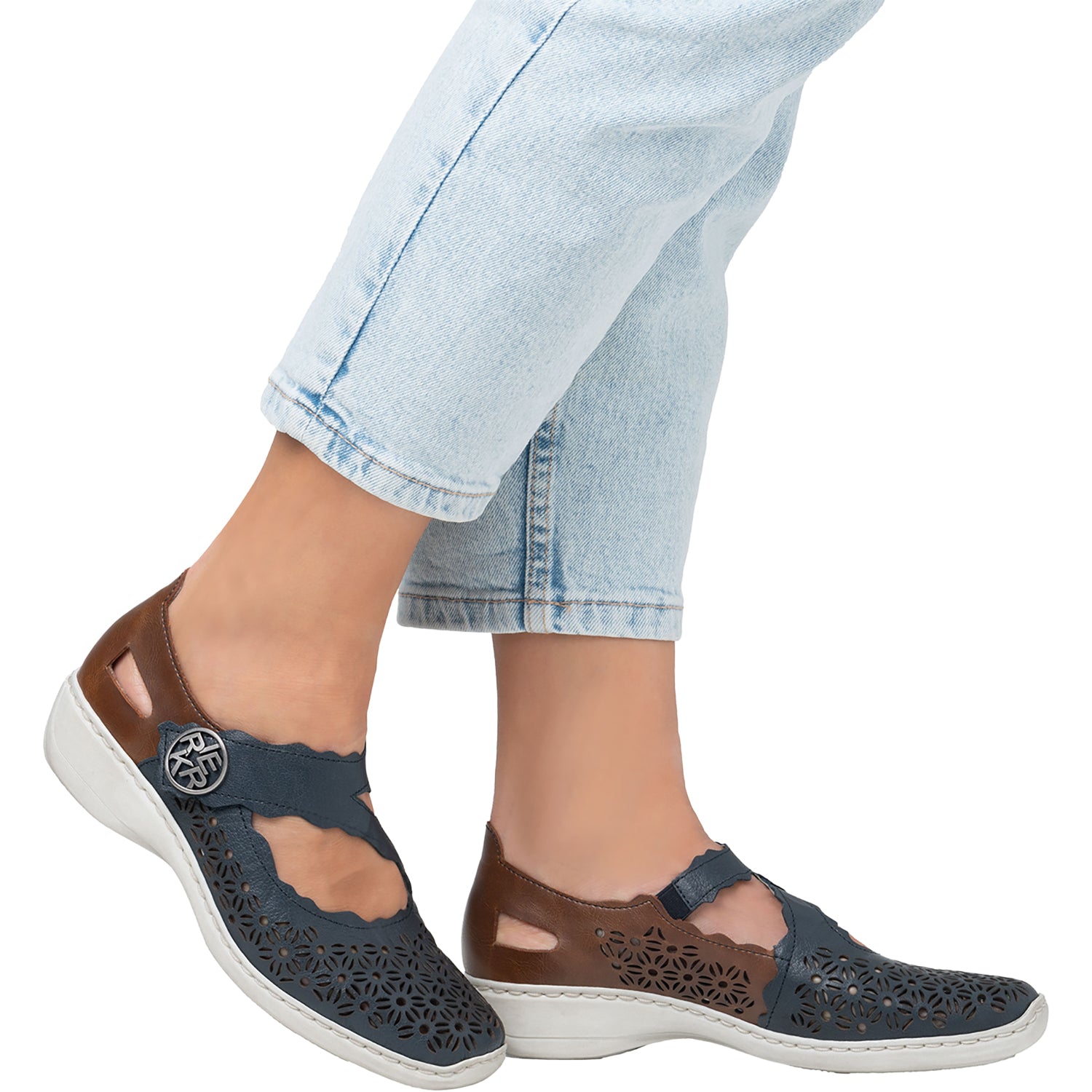Womens Rieker Rieker 413G4-14 Women's Mary Janes Traditional Pazifik/Mogano Leather Pazifik/Mogano Leather