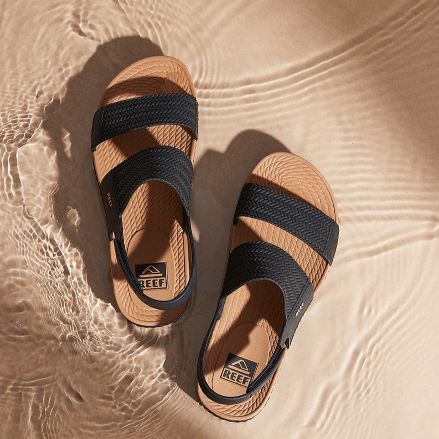 Womens Reef Reef Water Vista Women's Ankle Strap Sandals Black/Tan Synthetic Black/Tan Synthetic
