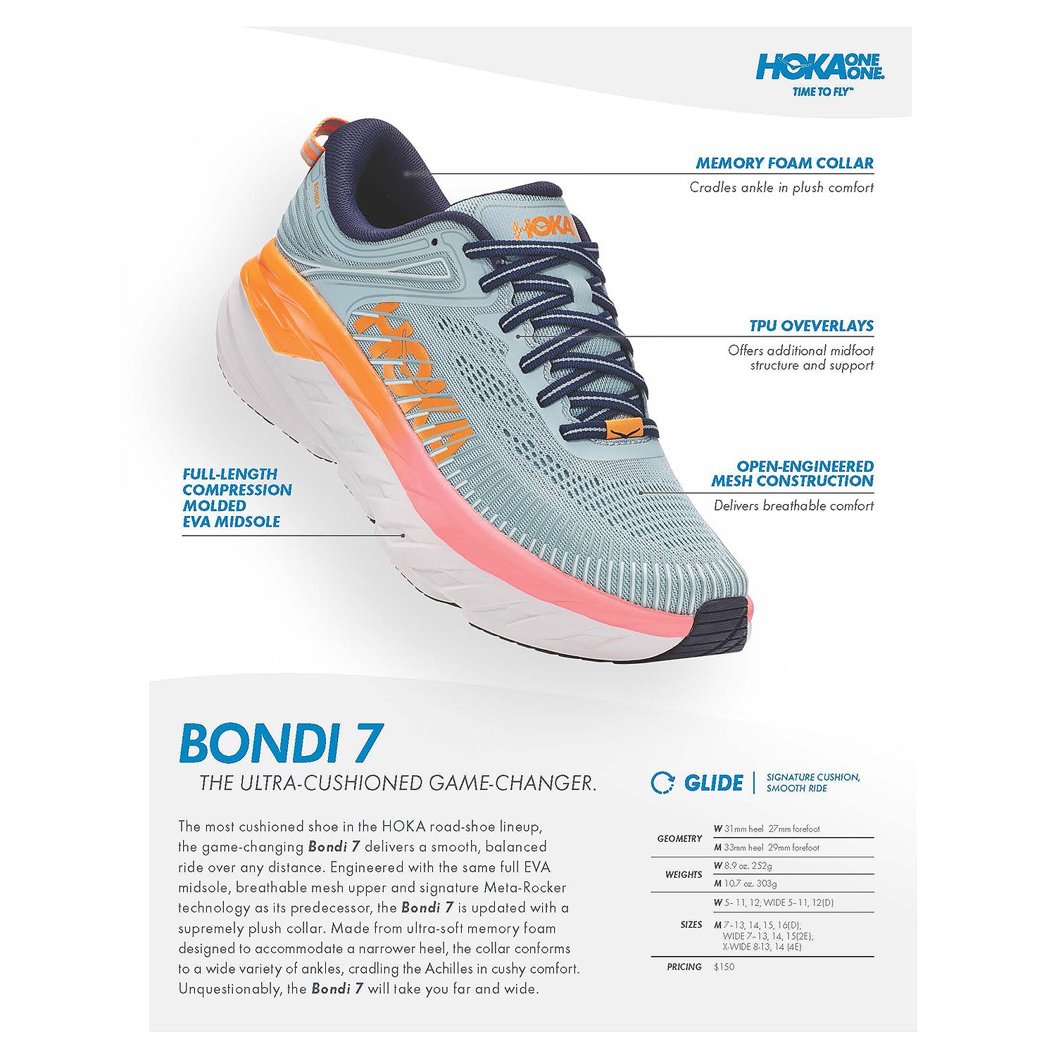 Womens Hoka one one Women's Hoka One One Bondi 7 Blue Haze/Black Iris Mesh Blue Haze/Black Iris Mesh
