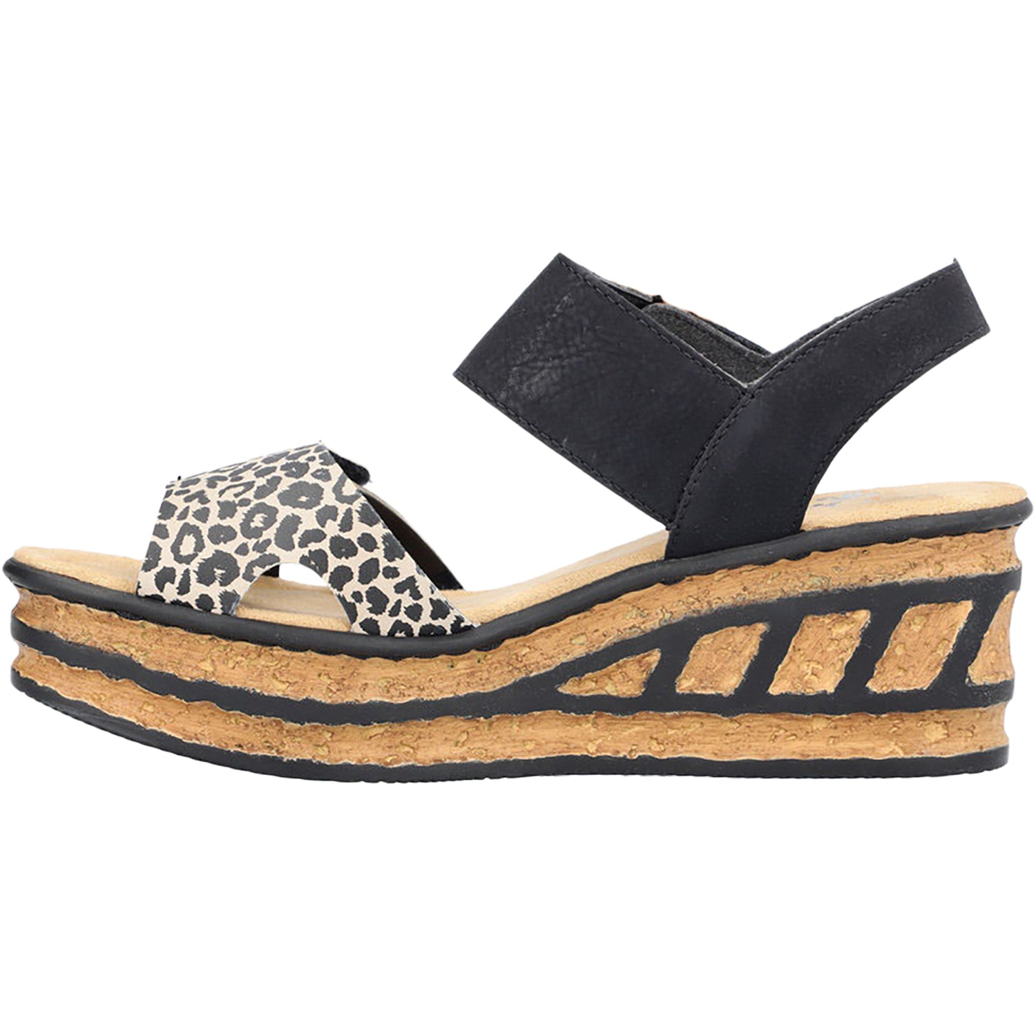 Womens Rieker Rieker 68176-00 Women's Wedge Sandals Ginger/Schwarz/Lightgold Synthetic Ginger/Schwarz/Lightgold Synthetic