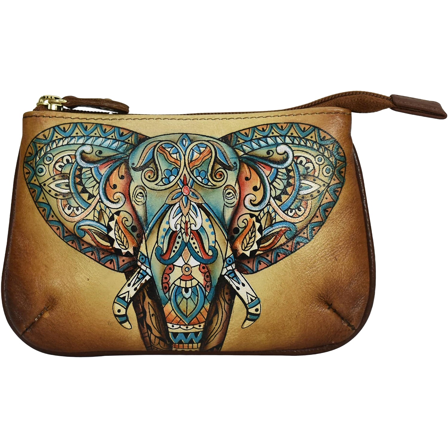 Womens Anuschka Anuschka Medium Zip Pouch Elephant Mandala Leather Elephant Mandala Leather