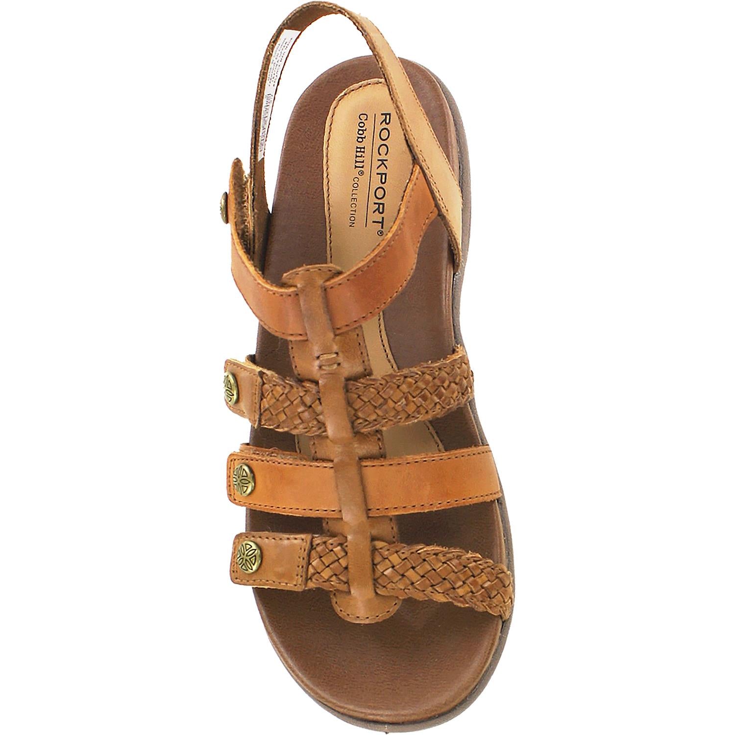Womens Rockport Rockport Cobb Hill Rubey T-Strap Women's Sandal Tan Multi Leather Tan Multi Leather