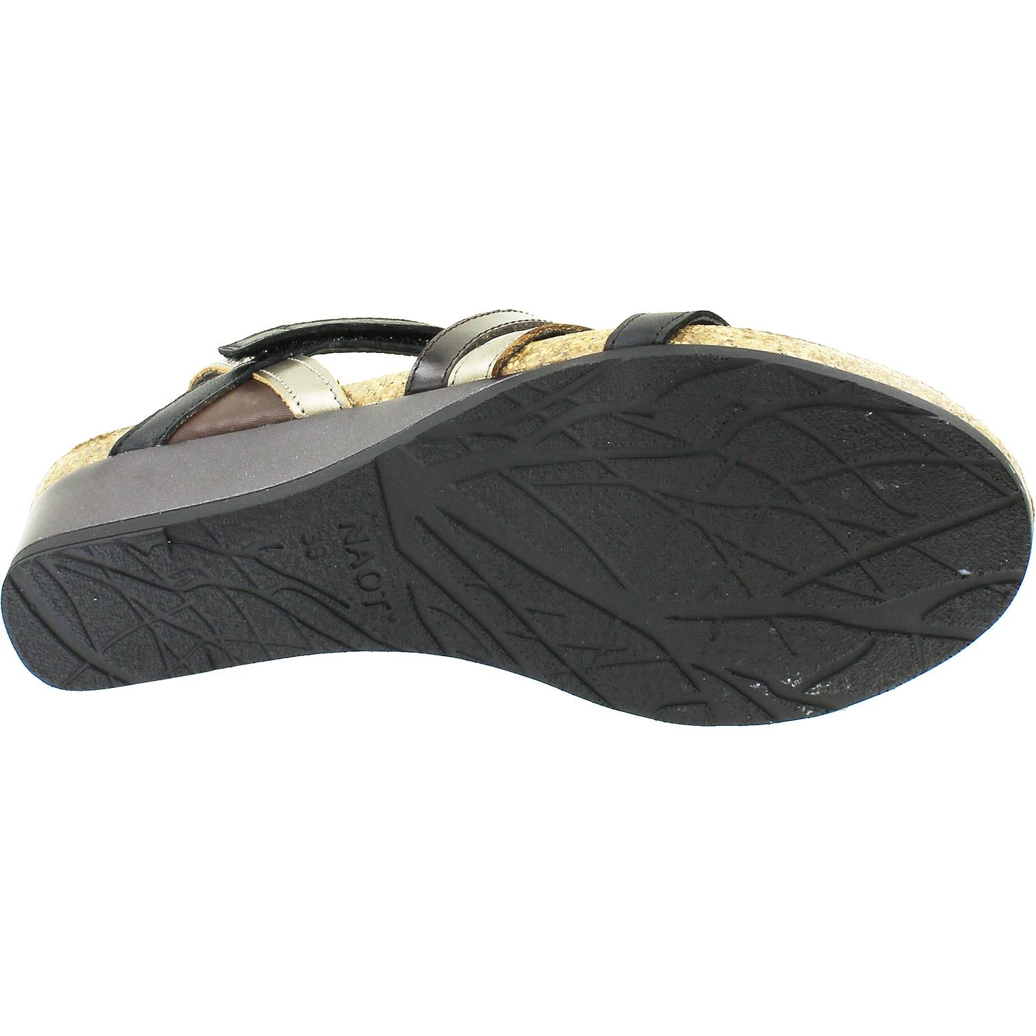 Womens Naot Naot Hero Women's Wedge Heel Sandals Black/Pewter/Walnut Leather Black/Pewter/Walnut Leather