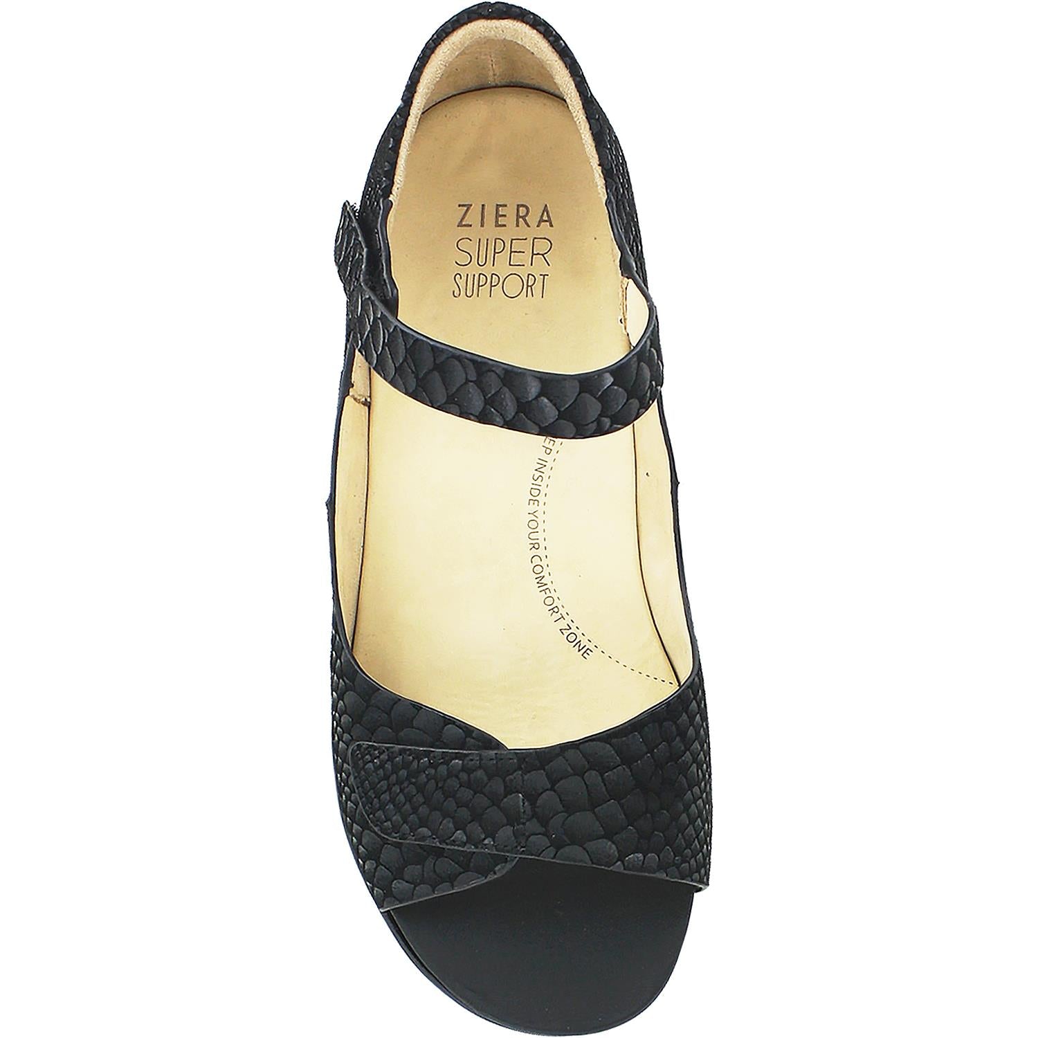 Womens Ziera Ziera Genie Women's Sandals Black Exotic Snake Suede Black Exotic Snake Suede