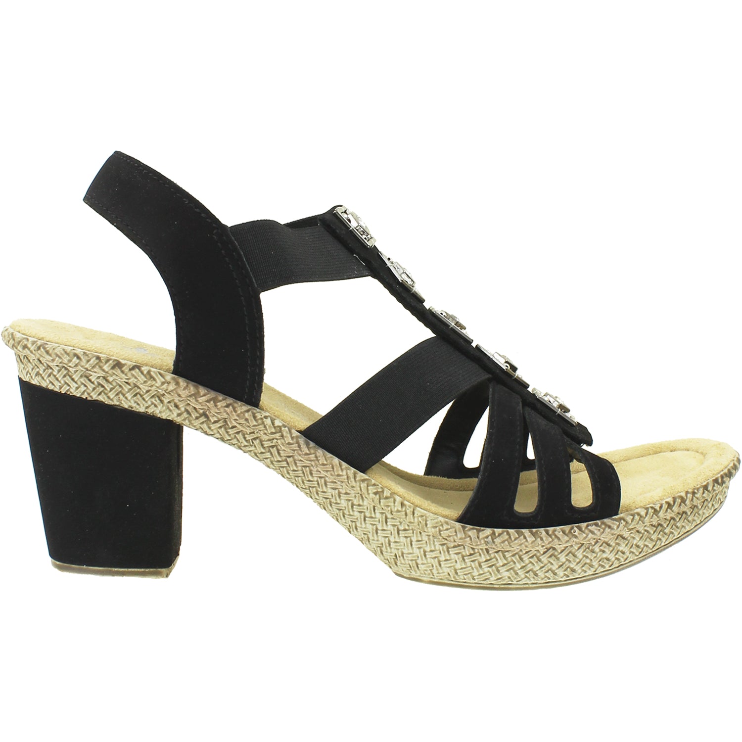 Womens Rieker Rieker 66560-00 Rabea 60 Women's High Heel Sandals Black Synthetic Black Synthetic