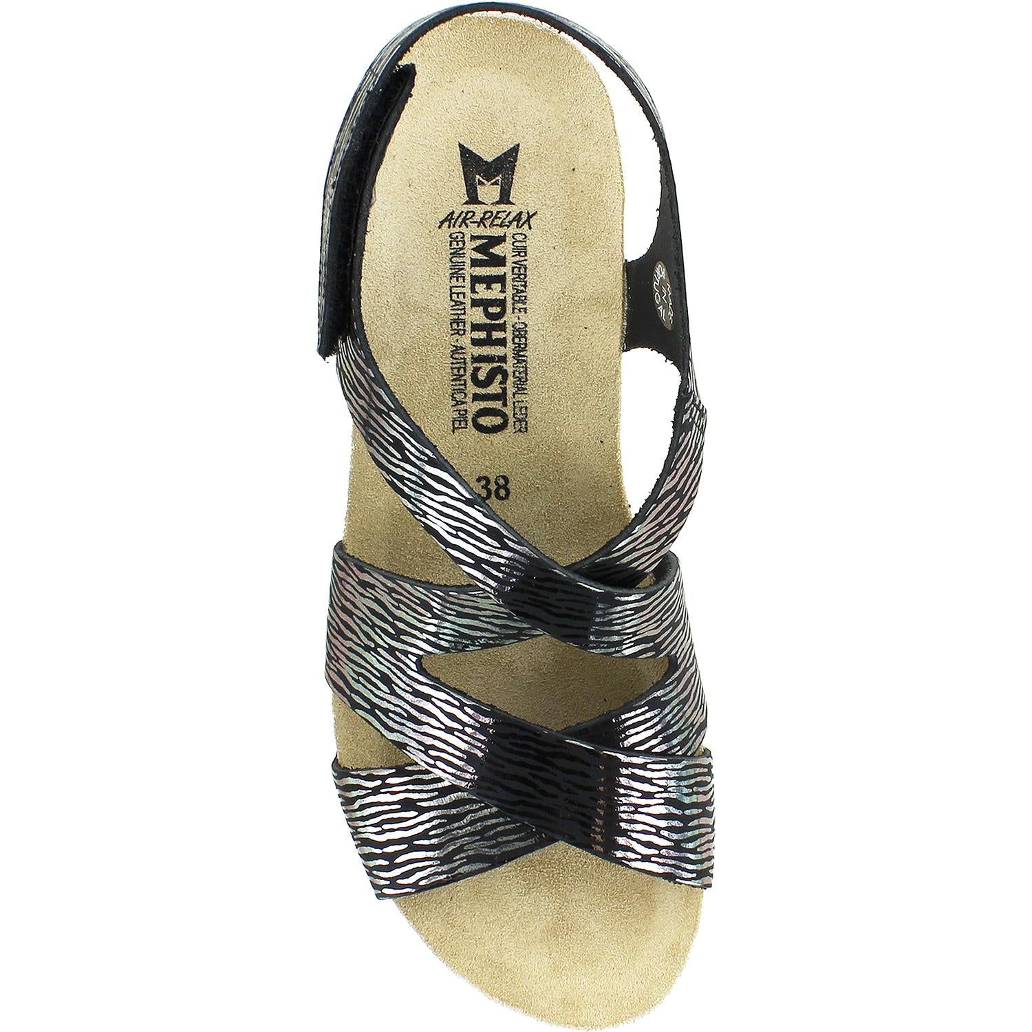 Womens Mephisto Mephisto Lyla Women's Wedge Heel Sandals Black Zebra Leather Black Zebra Leather