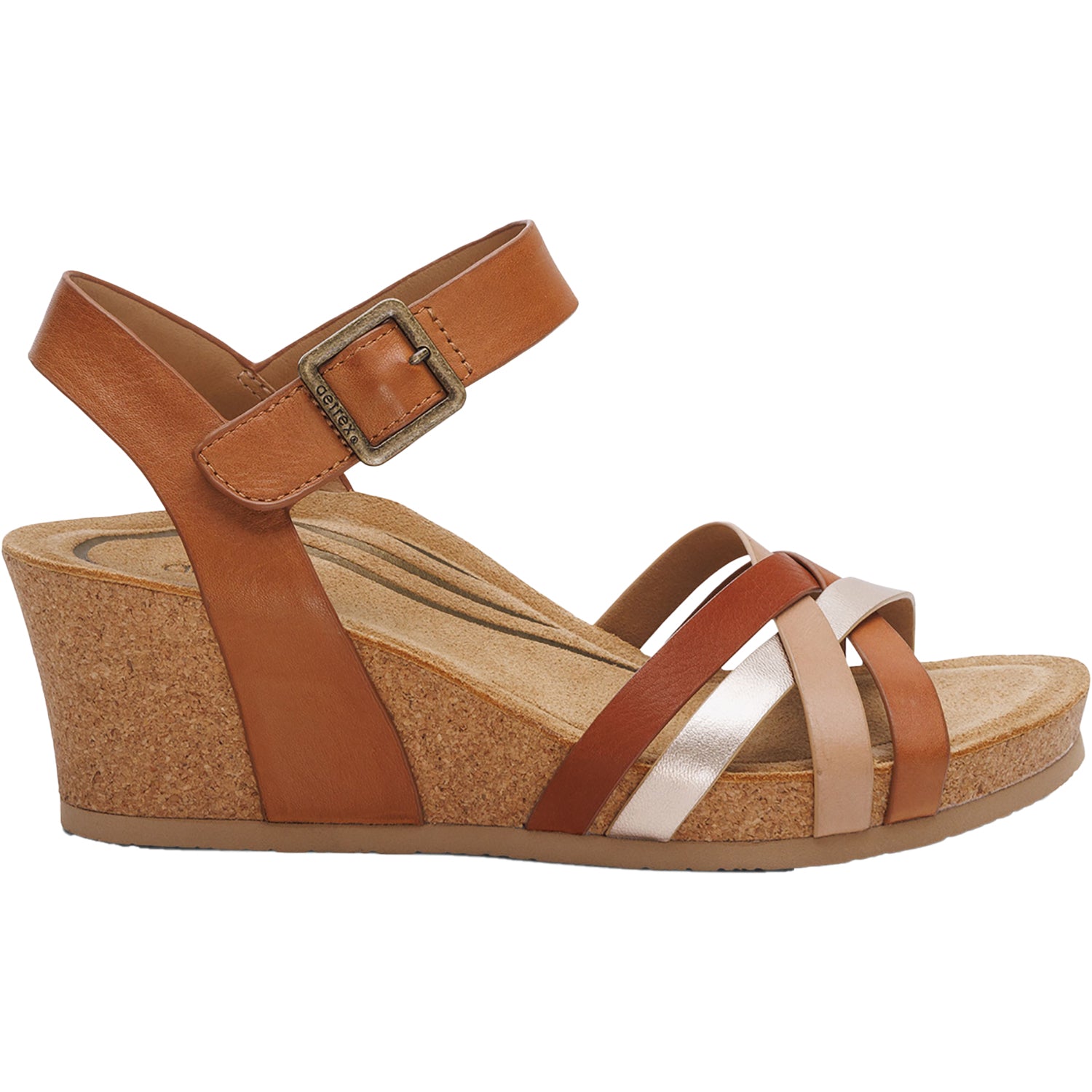 Womens Aetrex Aetrex Noelle Women's Wedge Sandals Ginger Multi Leather Ginger Multi Leather