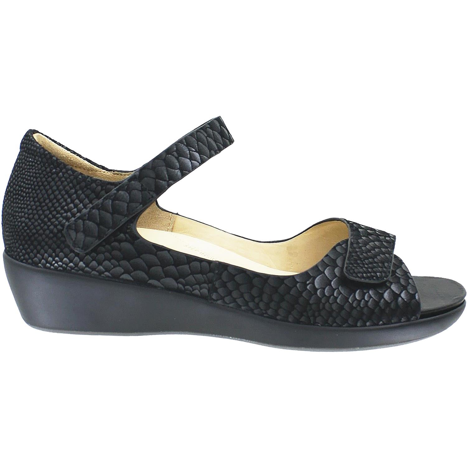Womens Ziera Ziera Genie Women's Sandals Black Exotic Snake Suede Black Exotic Snake Suede