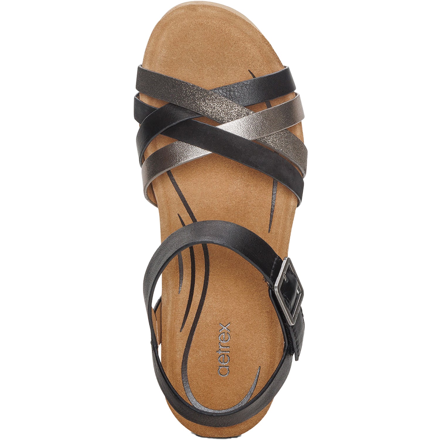 Womens Aetrex Aetrex Noelle Women's Wedge Sandals Black Multi Leather Black Multi Leather