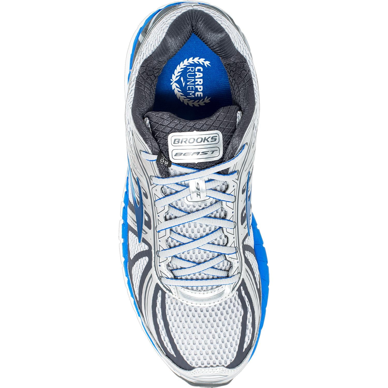 Mens Brooks Brooks Beast 16 (Stability Support) Men's Running Shoes Silver/Electric Blue Mesh Silver/Electric Blue Mesh