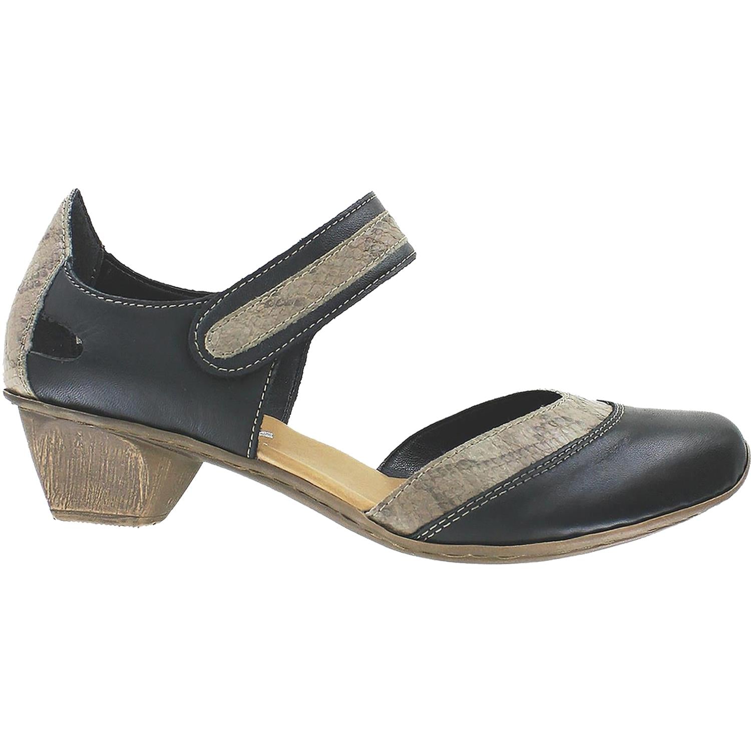 Womens Rieker Rieker 49780-00 Mirjam 80 Women's Cristallino Black Reptile Leather Cristallino Black Reptile Leather